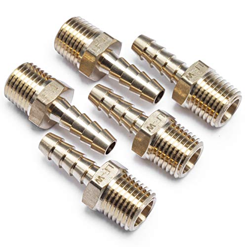 LTWFITTING Lead Free Brass Barbed Fitting Coupler/Connector 1/4 Inch Hose Barb x 1/4 Inch Male NPT Fuel Gas Water (Pack of 5)