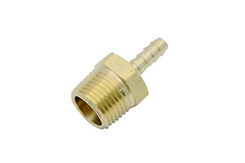 LTWFITTING Lead Free Brass Barbed Fitting Coupler/Connector 1/4 Inch Hose Barb x 1/2 Inch Male NPT Fuel Gas Water (Pack of 5)