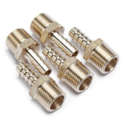 LTWFITTING Lead Free Brass Barbed Fitting Coupler/Connector 5/16 Inch Hose Barb x 3/8 Inch Male NPT Fuel Gas Water (Pack of 5)