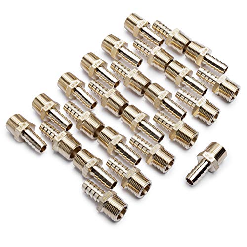 LTWFITTING Lead Free Brass Barbed Fitting Coupler/Connector 3/8 Inch Hose Barb x 3/8 Inch Male NPT Fuel Gas Water (Pack of 25)