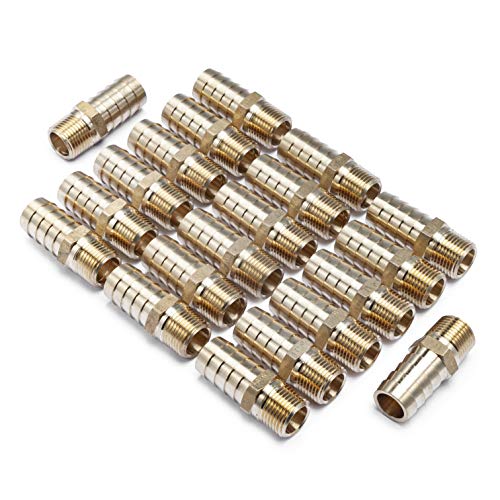 LTWFITTING Lead Free Brass Barbed Fitting Coupler/Connector 5/8 Inch Hose Barb x 3/8 Inch Male NPT Fuel Gas Water (Pack of 20)