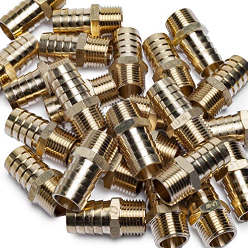 LTWFITTING Lead Free Brass Barbed Fitting Coupler/Connector 3/4 Inch Hose Barb x 1/2 Inch Male NPT Fuel Gas Water (Pack of 250)