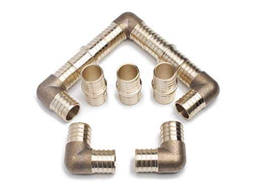 LTWFITTING Value Pack Lead Free Brass PEX Crimp Fitting 1-Inch PEX Elbow and 1-Inch PEX Coupling (Pack of 10)