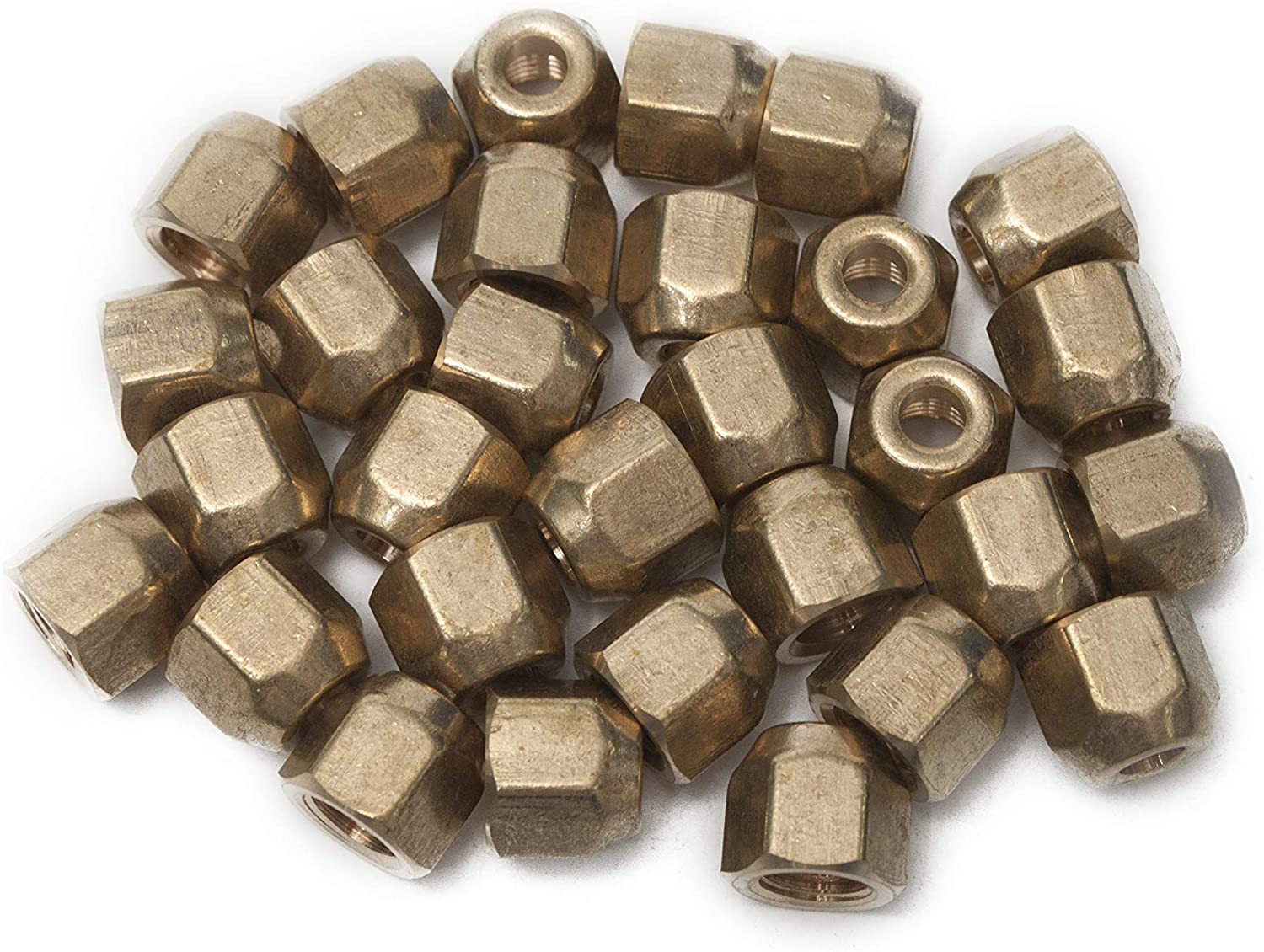 LTWFITTING Brass 1/4 Inch OD Flare Short Forged Nut,Brass Flare Tube Fitting(Pack of 30)