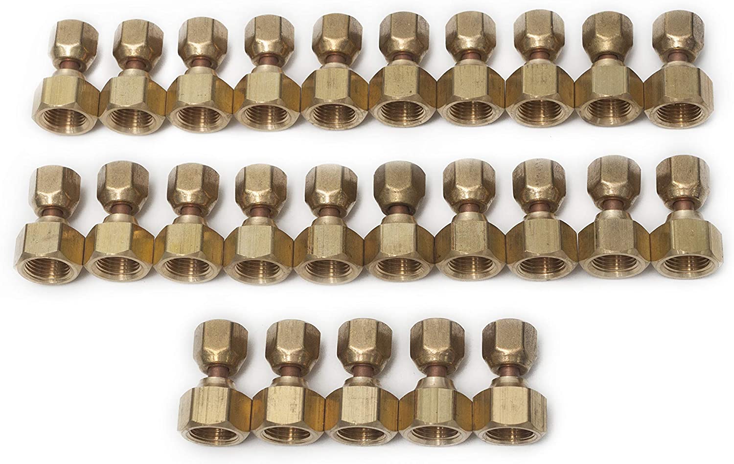 LTWFITTING Brass 3/8 Inch OD x 1/4 Inch OD Flare Forged Reducing Swivel Nut Union Tube Fitting(Pack of 25)