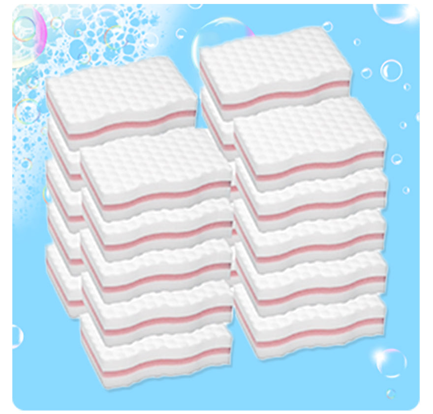 LTWHOME Cuty Pink Interlayer Magic Cleaning Wave Type Sponge High Density Melamine Foam 3.93 Inch X 2.36 Inch X 1 Inch (Pack of 20)