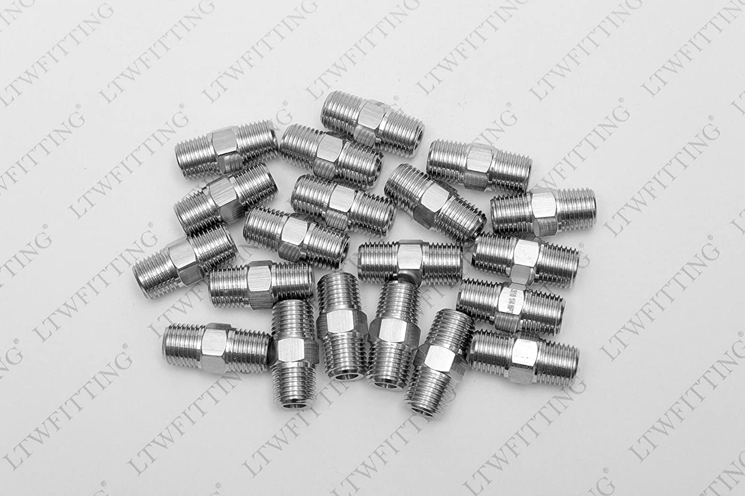LTWFITTING Class 3000 Stainless Steel 316 Pipe Hex Nipple Fitting 1/4 Inch Male NPT Air Fuel Water (Pack of 20)