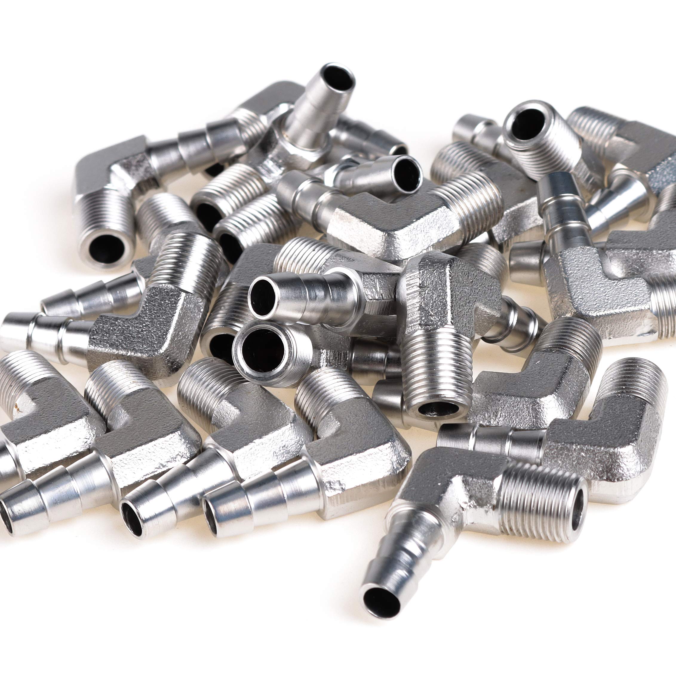LTWFITTING 90 Degree Elbow Stainless Steel 316 Barb Fitting 1/4-Inch ID Hose x 1/8-Inch Male NPT Air Gas (Pack of 400)