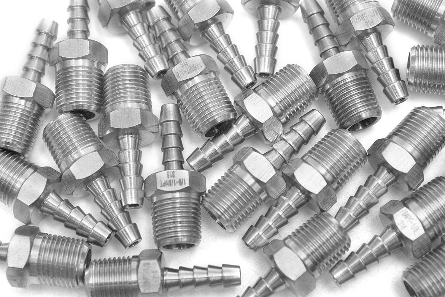 LTWFITTING Bar Production Stainless Steel 316 Barb Fitting Coupler/Connector 1/8 Inch Hose ID x 1/8 Inch Male NPT Air Fuel Water (Pack of 1400)