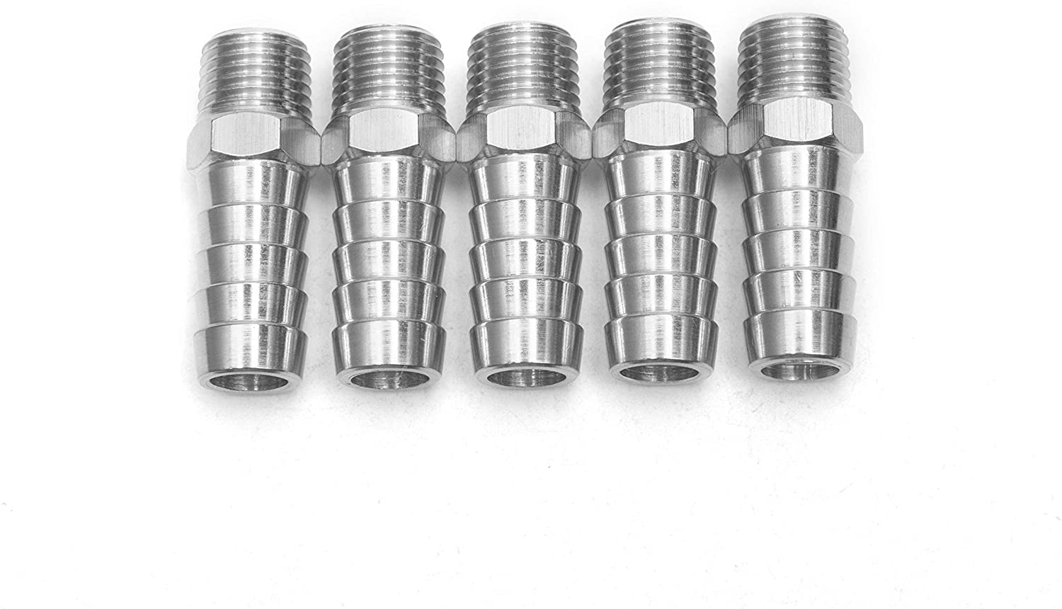LTWFITTING Bar Production Stainless Steel 316 Barb Fitting Coupler/Connector 1/2 Inch Hose ID x 1/4 Inch Male NPT Air Fuel Water (Pack of 5)