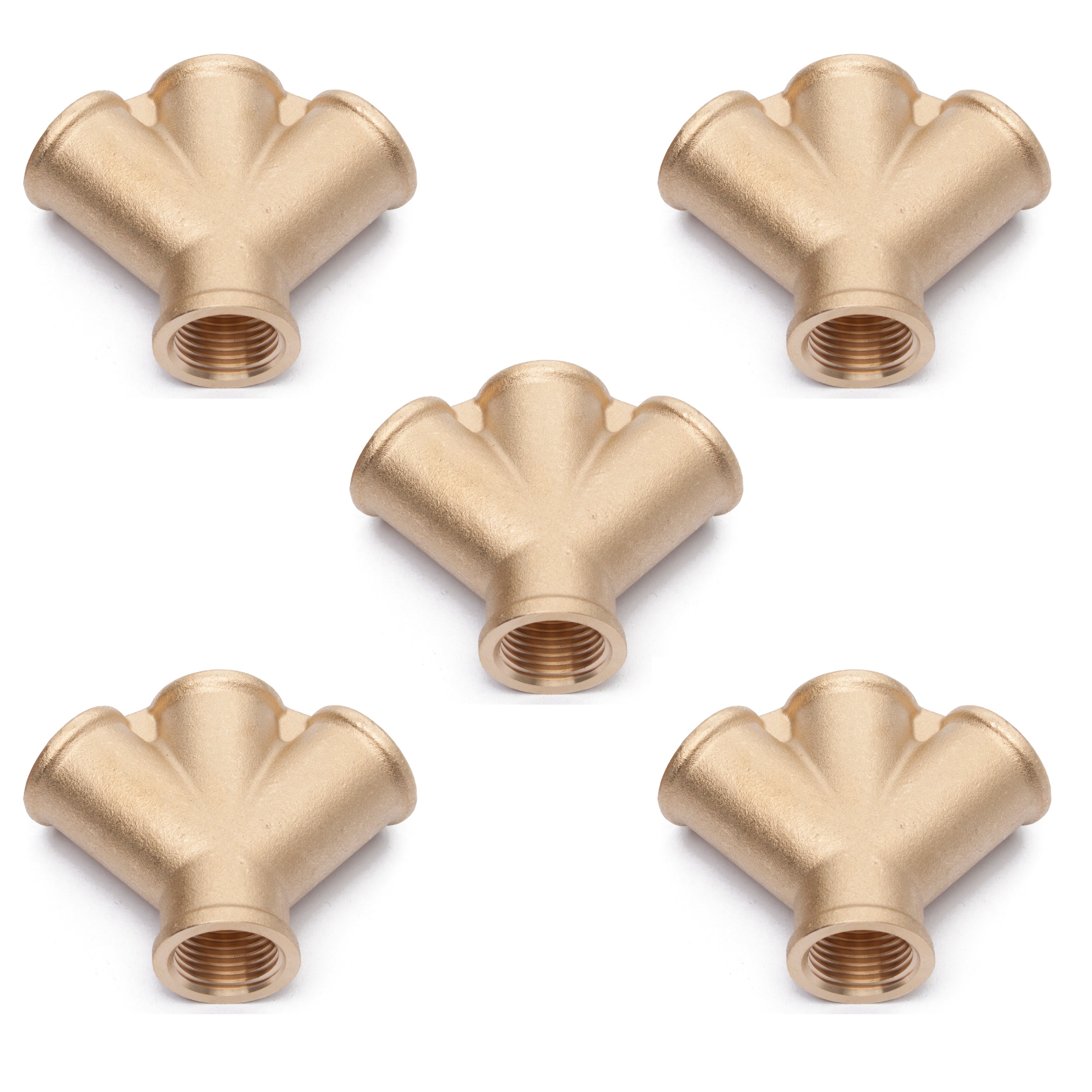 LTWFITTING Brass Pipe Female 4 Way Y Cross Fitting 1/2-Inch NPT Fuel Air Water (Pack of 5)
