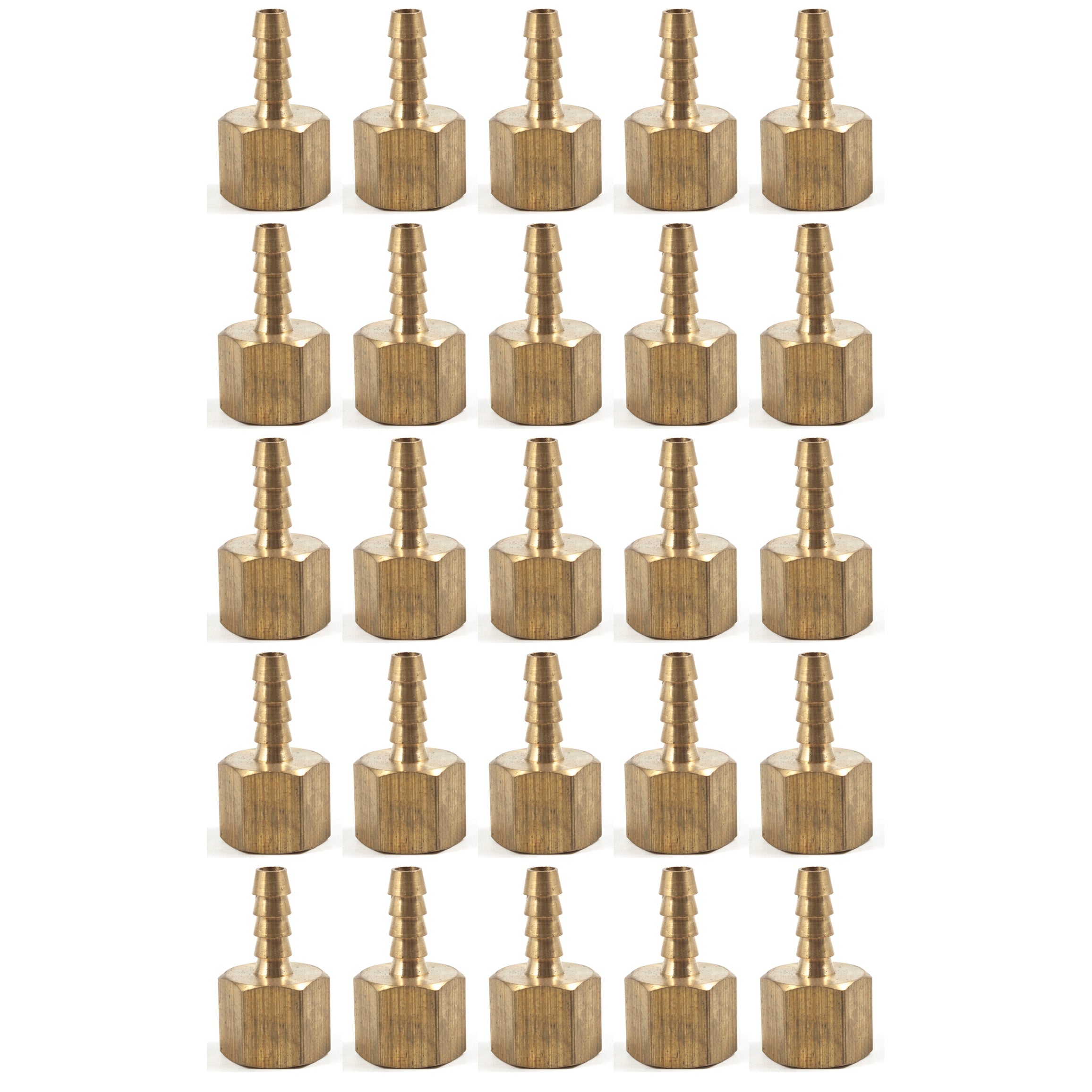 LTWFITTING Brass Fitting Coupler 1/4-Inch Hose Barb x 3/8-Inch Female NPT Fuel Water Boat(Pack of 25)