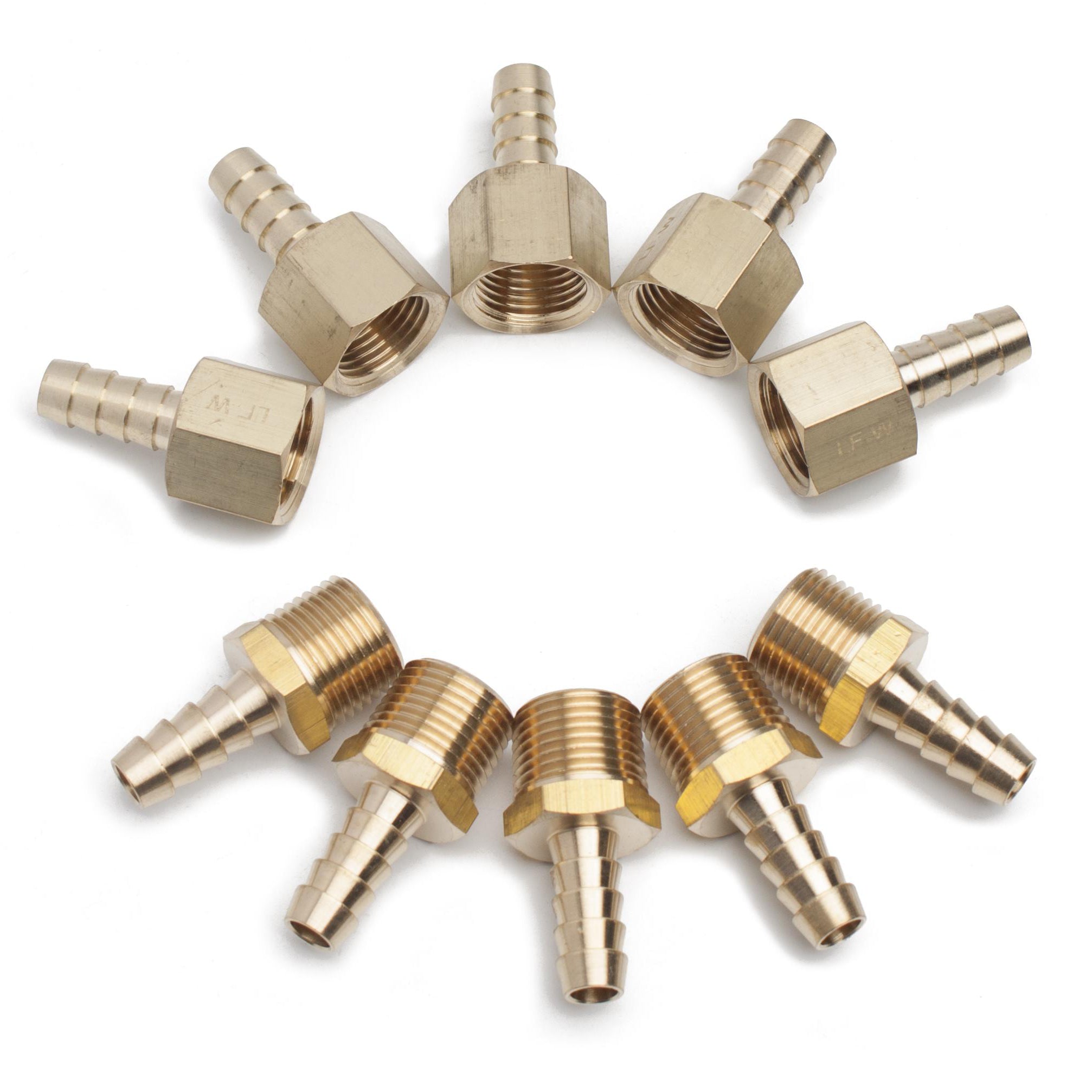 LTWFITTING Value Pack Brass Fitting 5/16-Inch Hose Barb x 3/8-Inch Female NPT and 5/16-Inch Hose Barb x 3/8-Inch Male NPT Coupler (Pack of 10)