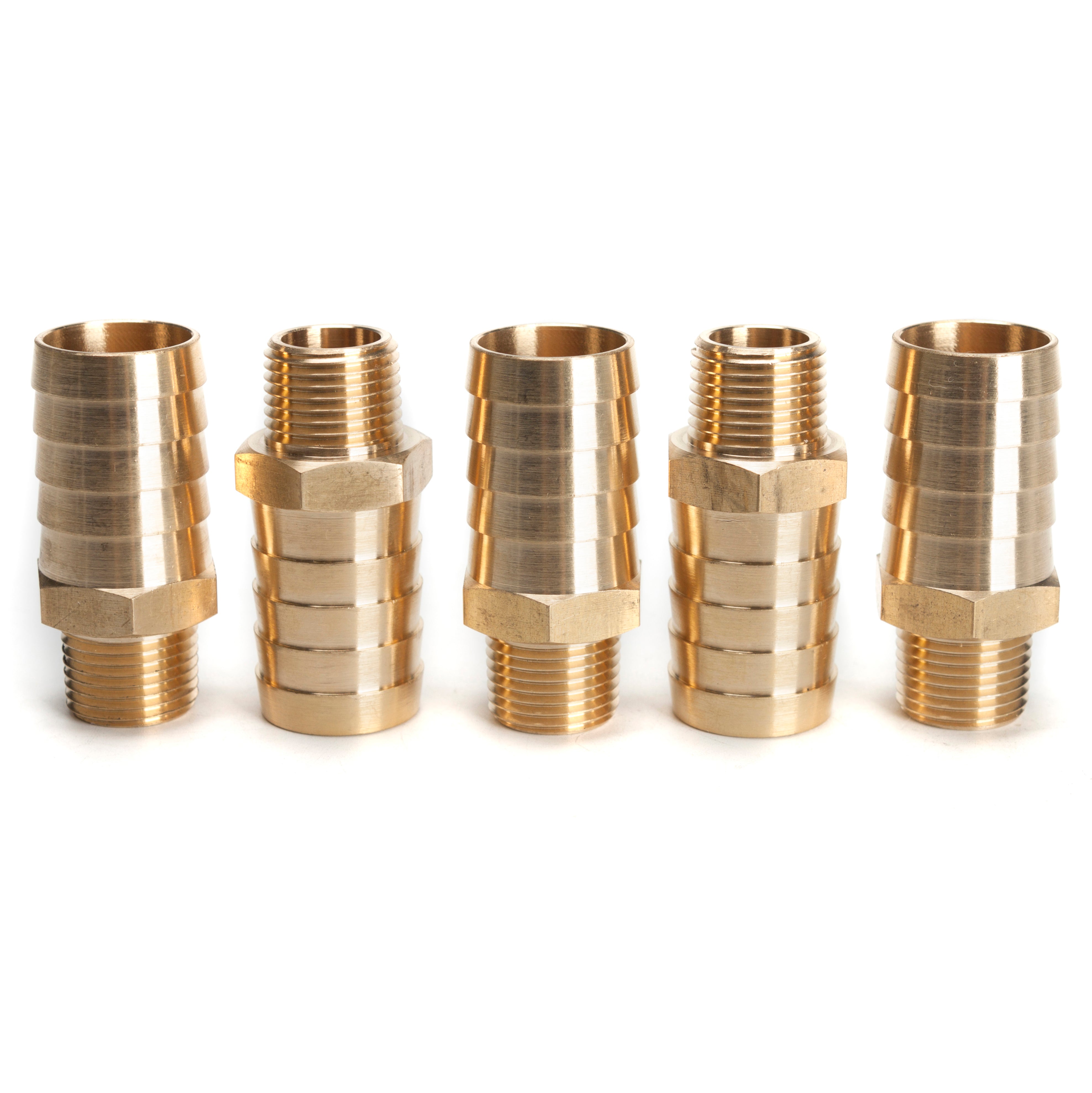 LTWFITTING Lead Free Brass Barbed Fitting Coupler/Connector 1 Inch Hose Barb x 1/2 Inch Male NPT Fuel Gas Water (Pack of 5)