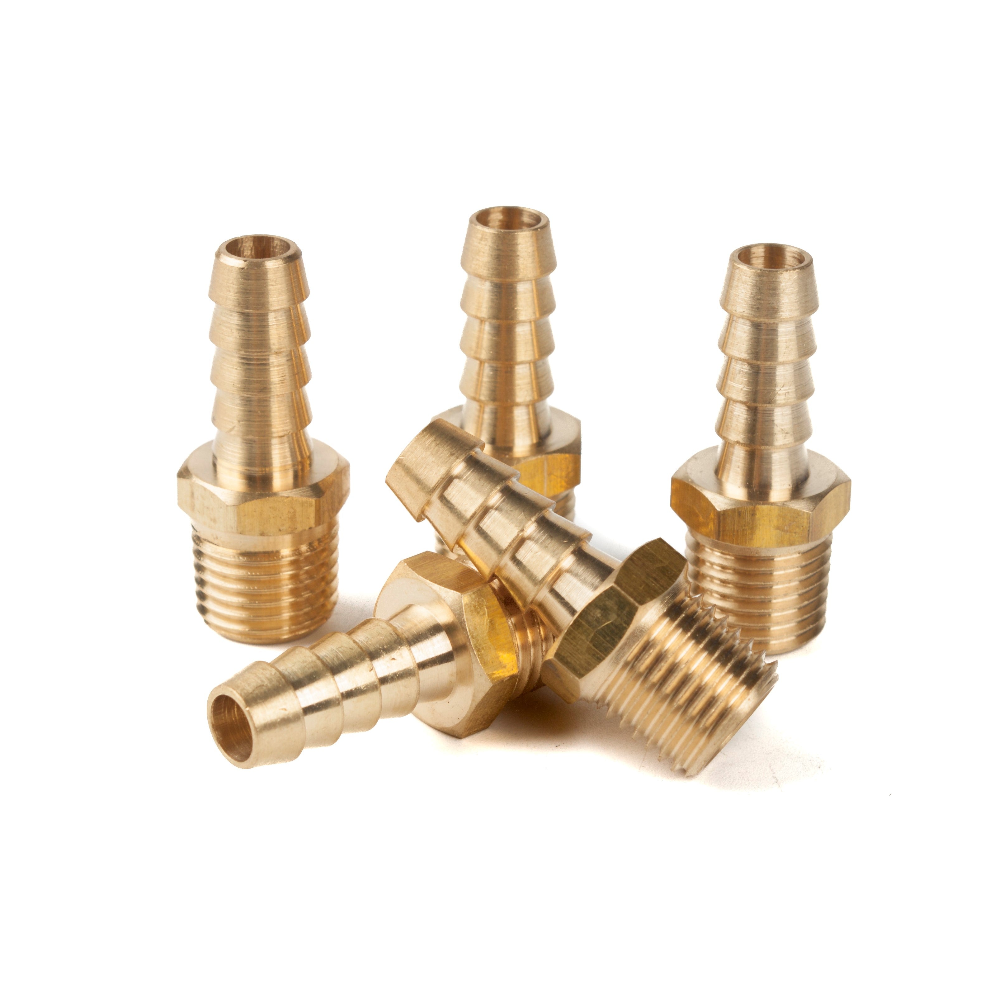 LTWFITTING Lead Free Brass Barbed Fitting Coupler/Connector 5/16 Inch Hose Barb x 1/4 Inch Male NPT Fuel Gas Water (Pack of 5)