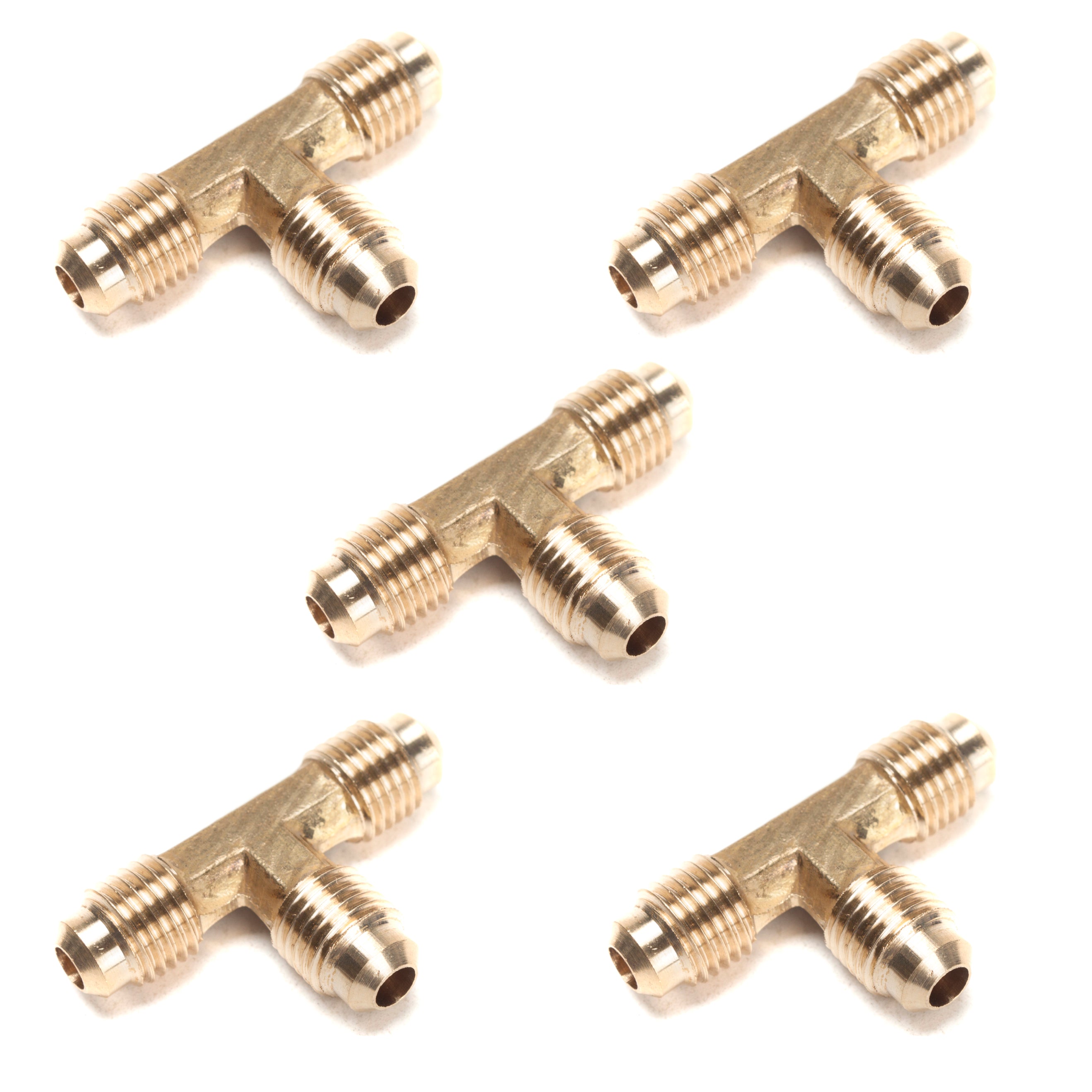 LTWFITTING Brass 1/4 Inch OD Flare Tee,Brass Flare Tube Fitting(Pack of 5)