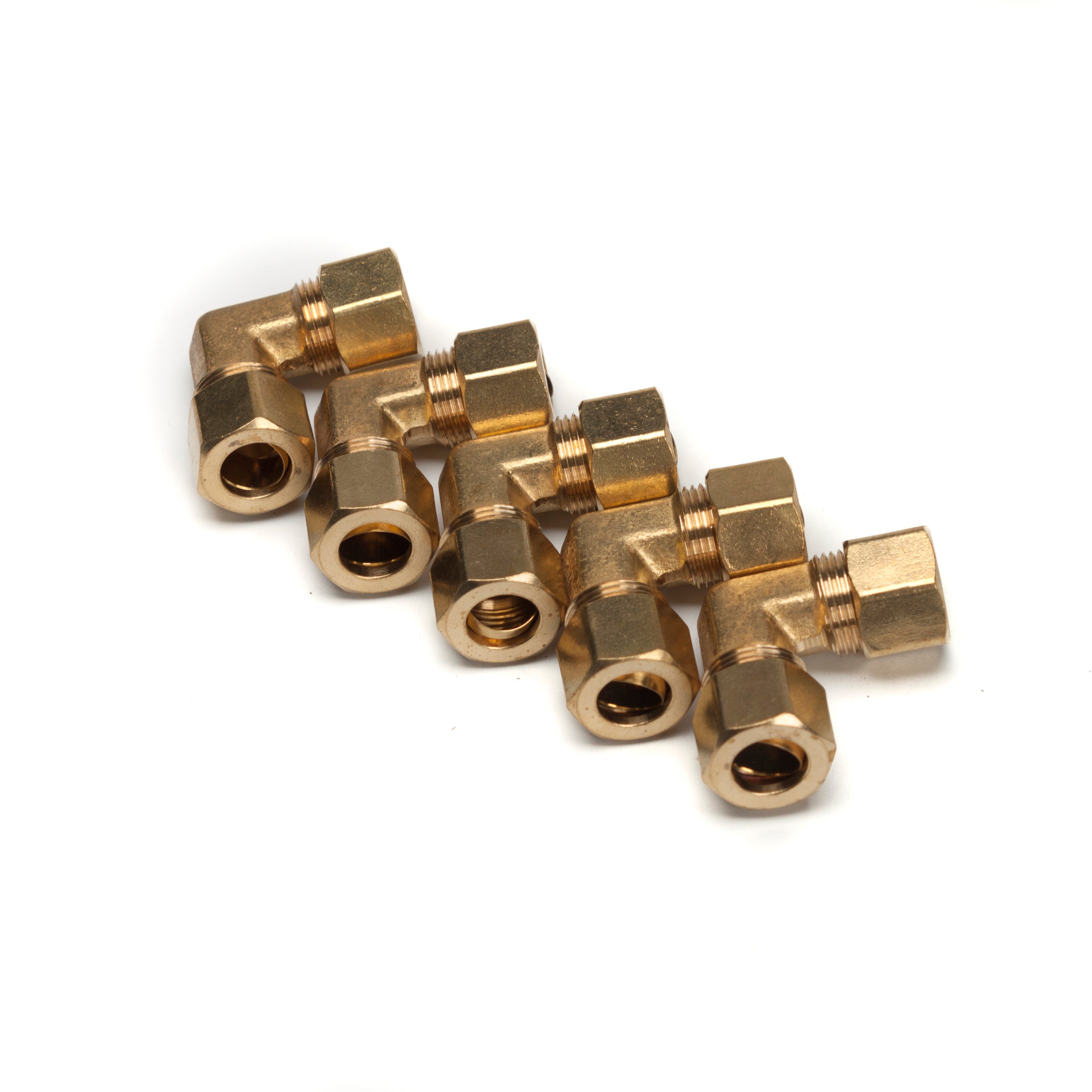 LTWFITTING 3/8-Inch OD 90 Degree Compression Union Elbow,Brass Compression Fitting(Pack of 5)