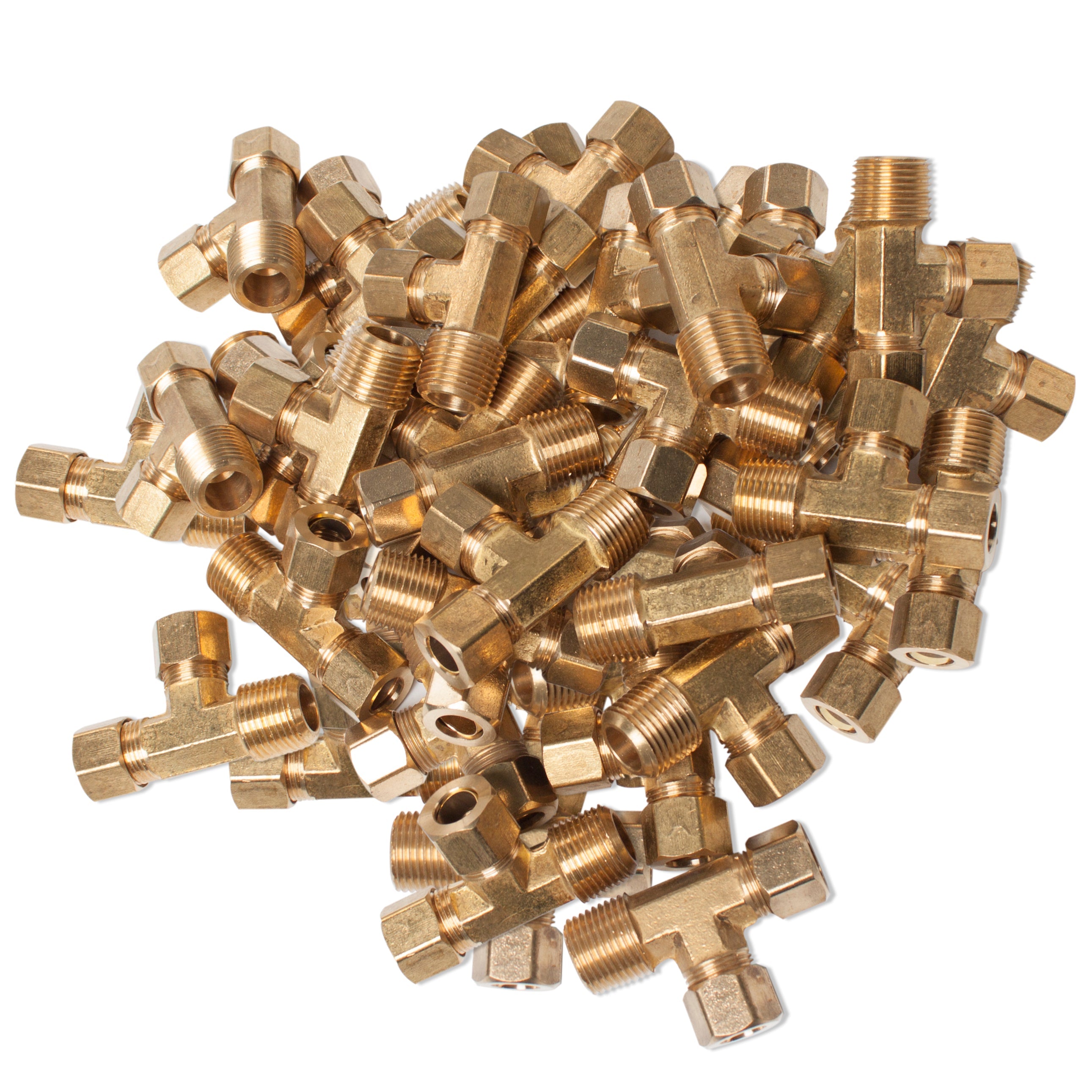 LTWFITTING Brass 3/8-Inch OD x 3/8-Inch OD x 3/8-Inch Male NPT Compression Run Tee Fitting(Pack of 100)