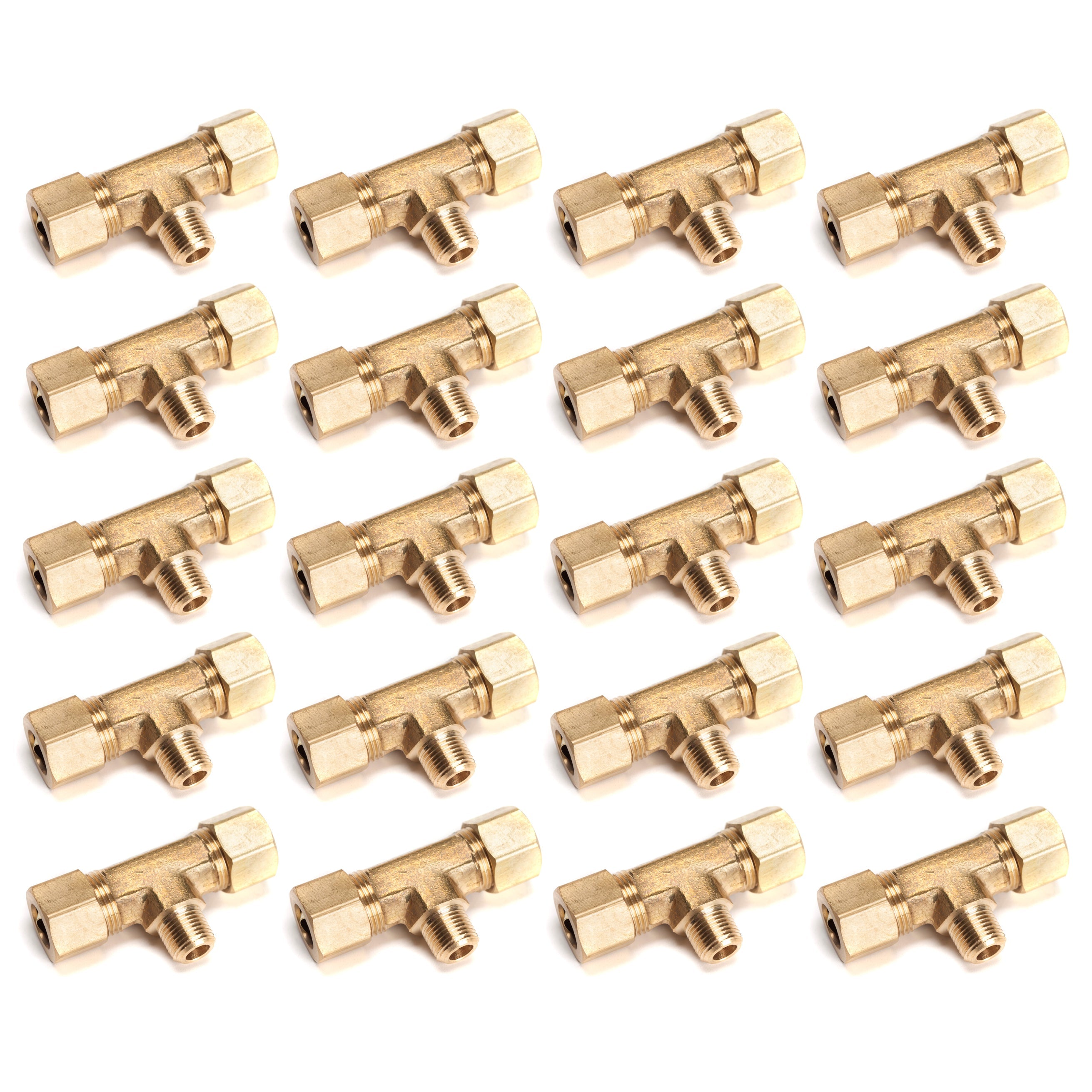 LTWFITTING Brass 3/8-Inch OD x 3/8-Inch OD x 1/8-Inch Male NPT Compression Branch Tee Fitting(Pack of 20)