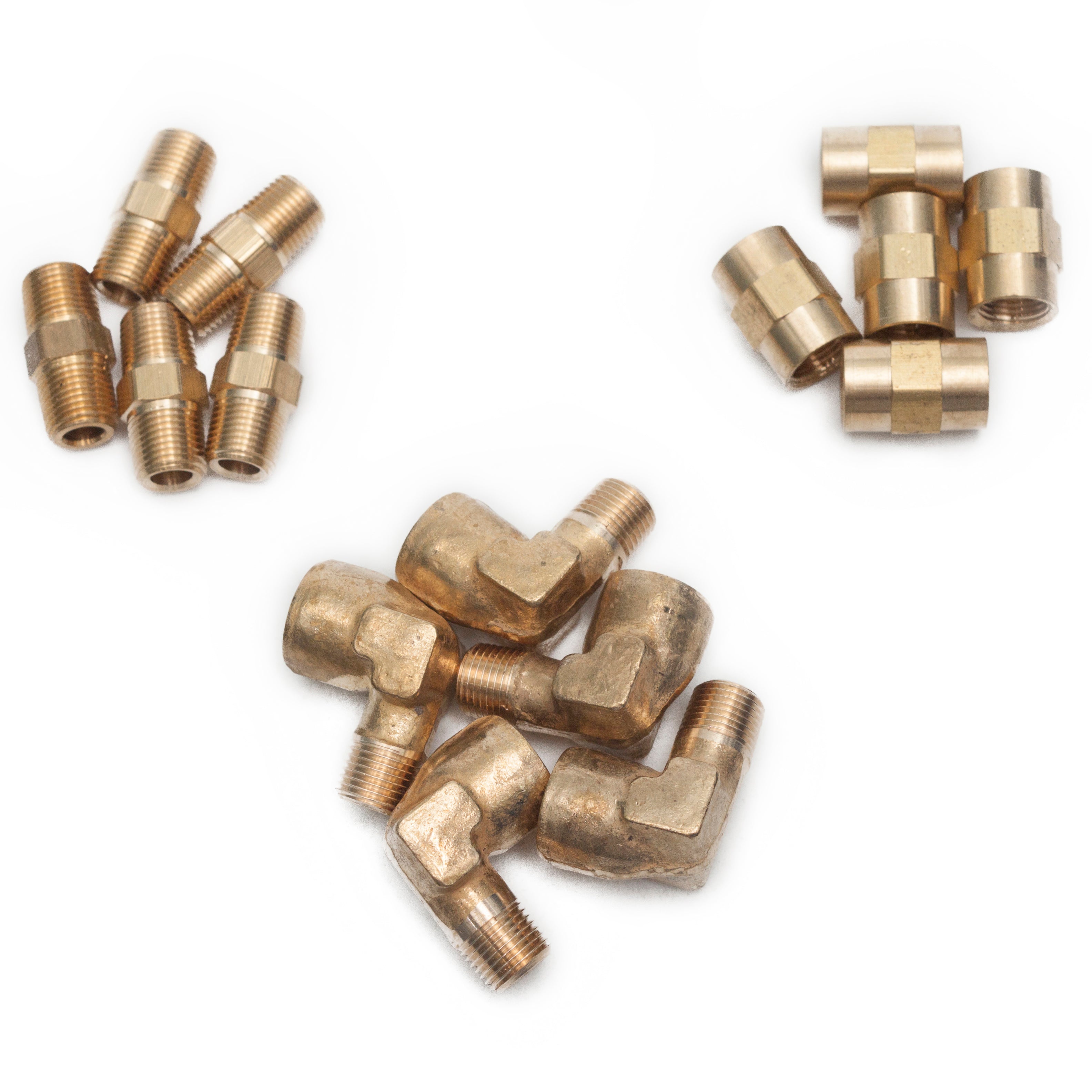 LTWFITTING Value Pack Brass 1/8-Inch Pipe Female NPT Coupling, Hex Nipple,90 Deg NPT Street Elbow Forged Fitting (Pack of 15)