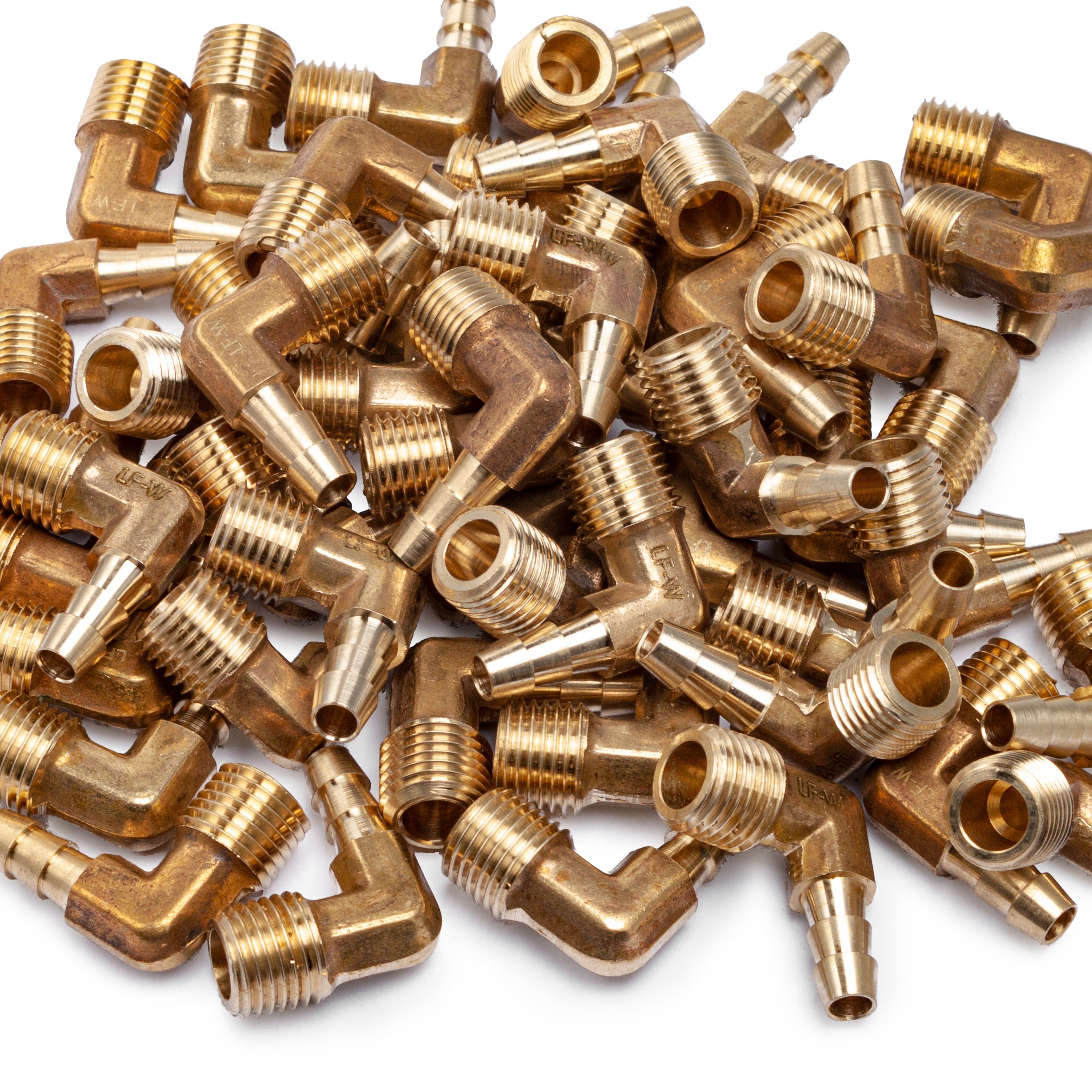 LTWFITTING Lead Free 90 Deg Elbow Brass Barb Fitting 1/4-Inch Hose Barb x 1/4-Inch Male NPT Thread Fuel Boat (Pack of 500)