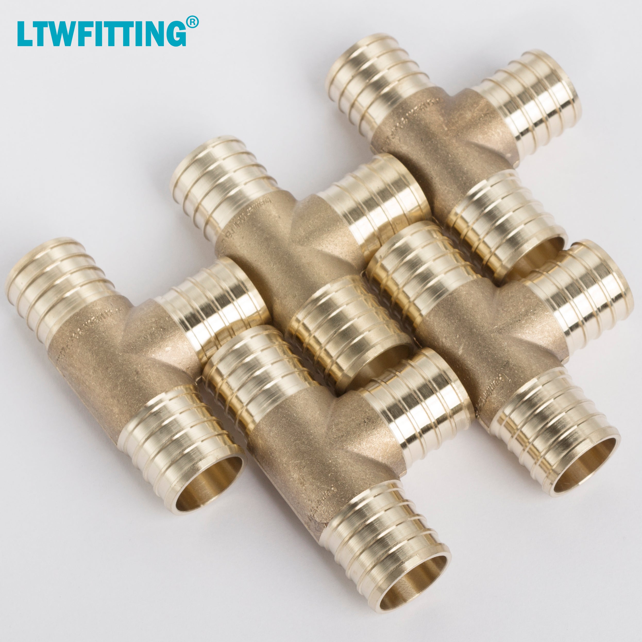 LTWFITTING Lead Free Brass PEX Crimp Fitting 1-Inch x 1-Inch x 1-Inch PEX Tee (Pack of 5)