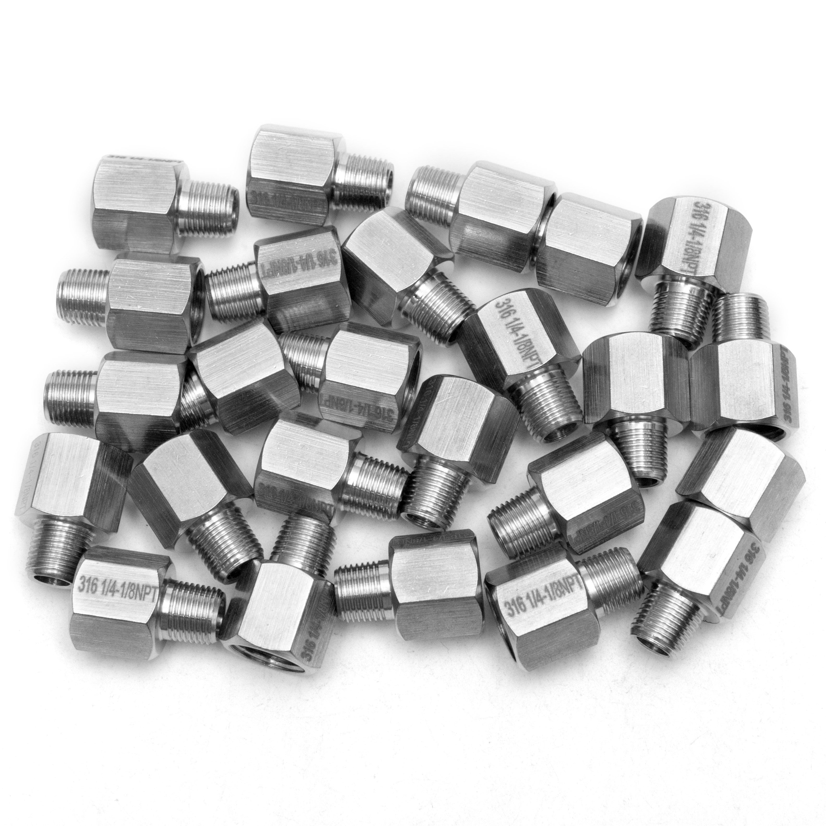 LTWFITTING Bar Production Stainless Steel 316 Pipe Fitting 1/4 Inch Female x 1/8 Inch Male NPT Adapter Air Fuel Water (Pack of 25)