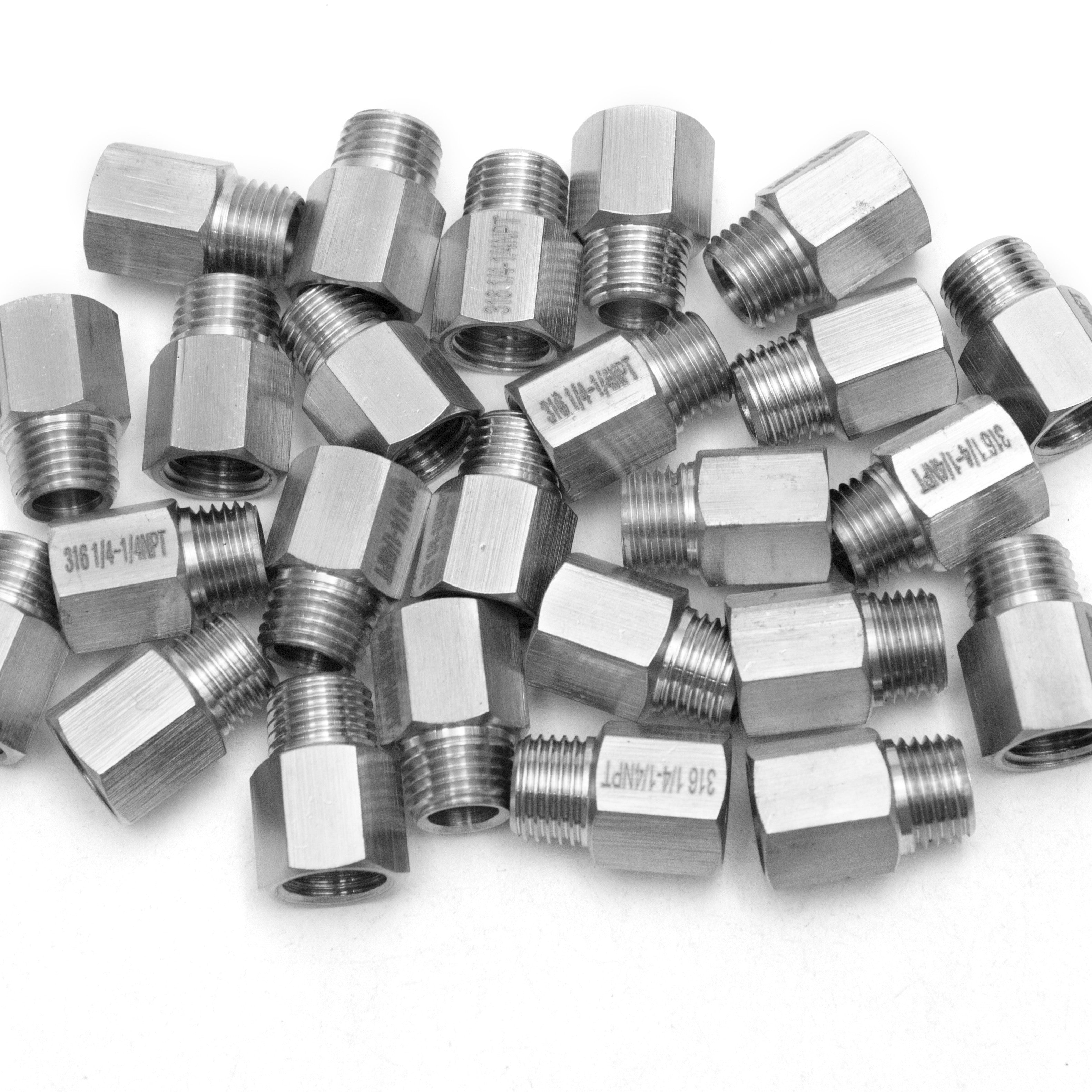 LTWFITTING Bar Production Stainless Steel 316 Pipe Fitting 1/4 Inch Female x 1/4 Inch Male NPT Adapter Air Fuel Water (Pack of 25)
