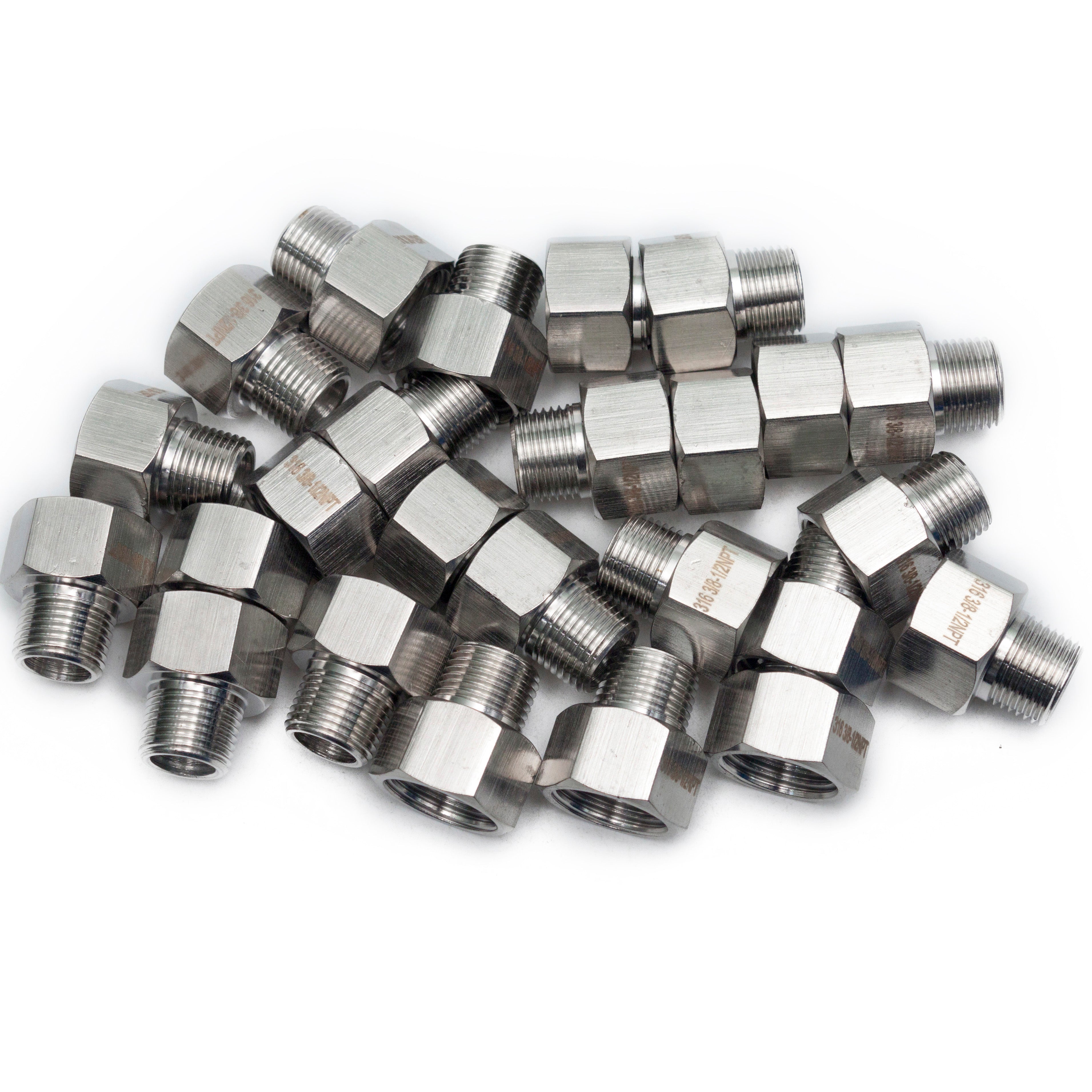 LTWFITTING Bar Production Stainless Steel 316 Pipe Fitting 1/2 Inch Female x 3/8 Inch Male NPT Adapter Air Fuel Water (Pack of 25)
