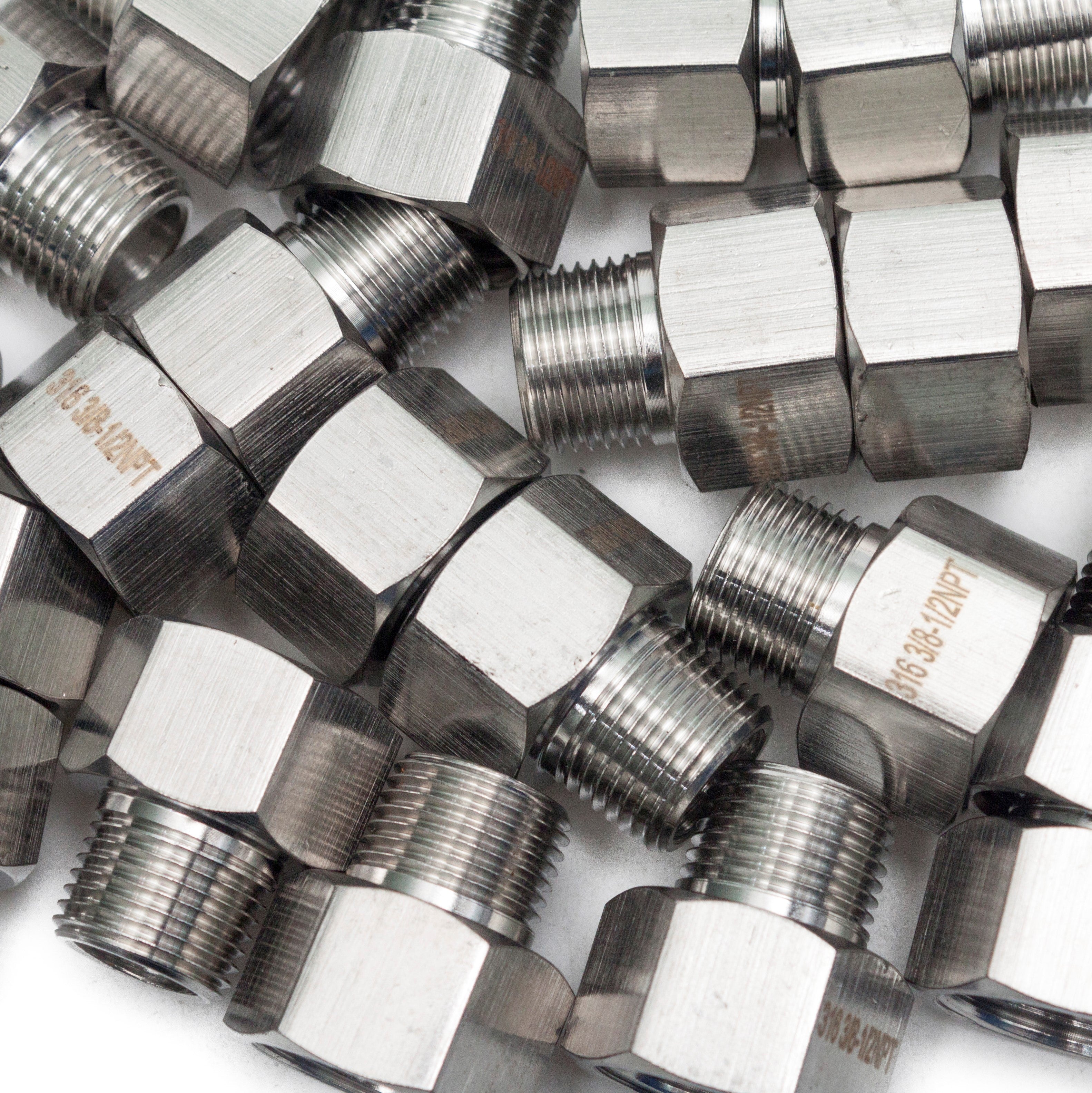 LTWFITTING Bar Production Stainless Steel 316 Pipe Fitting 1/2 Inch Female x 3/8 Inch Male NPT Adapter Air Fuel Water (Pack of 300)
