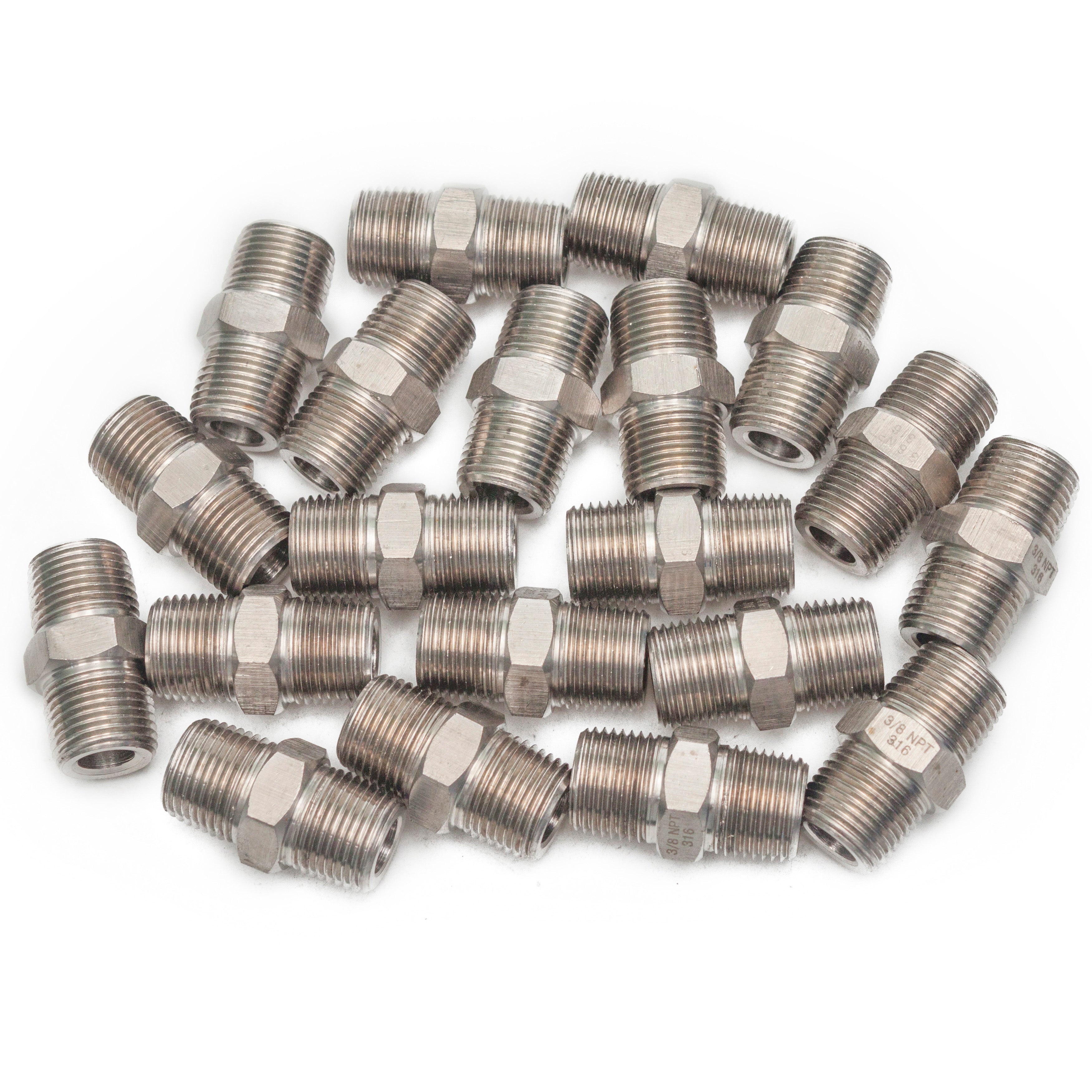 LTWFITTING Class 3000 Stainless Steel 316 Pipe Hex Nipple Fitting 3/8 Inch Male NPT Air Fuel Water (Pack of 20)