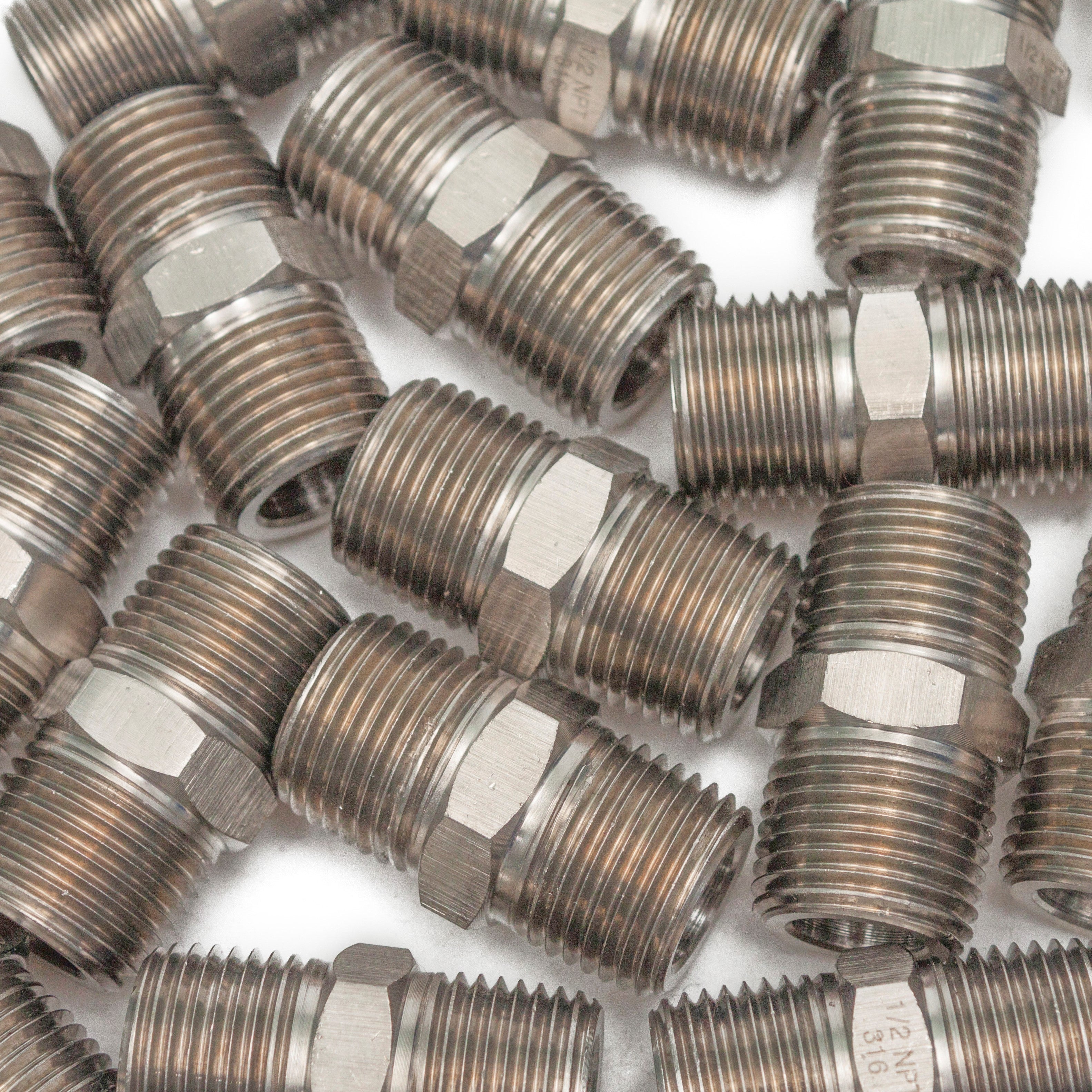 LTWFITTING Class 3000 Stainless Steel 316 Pipe Hex Nipple Fitting 1/2 Inch Male NPT Air Fuel Water (Pack of 100)