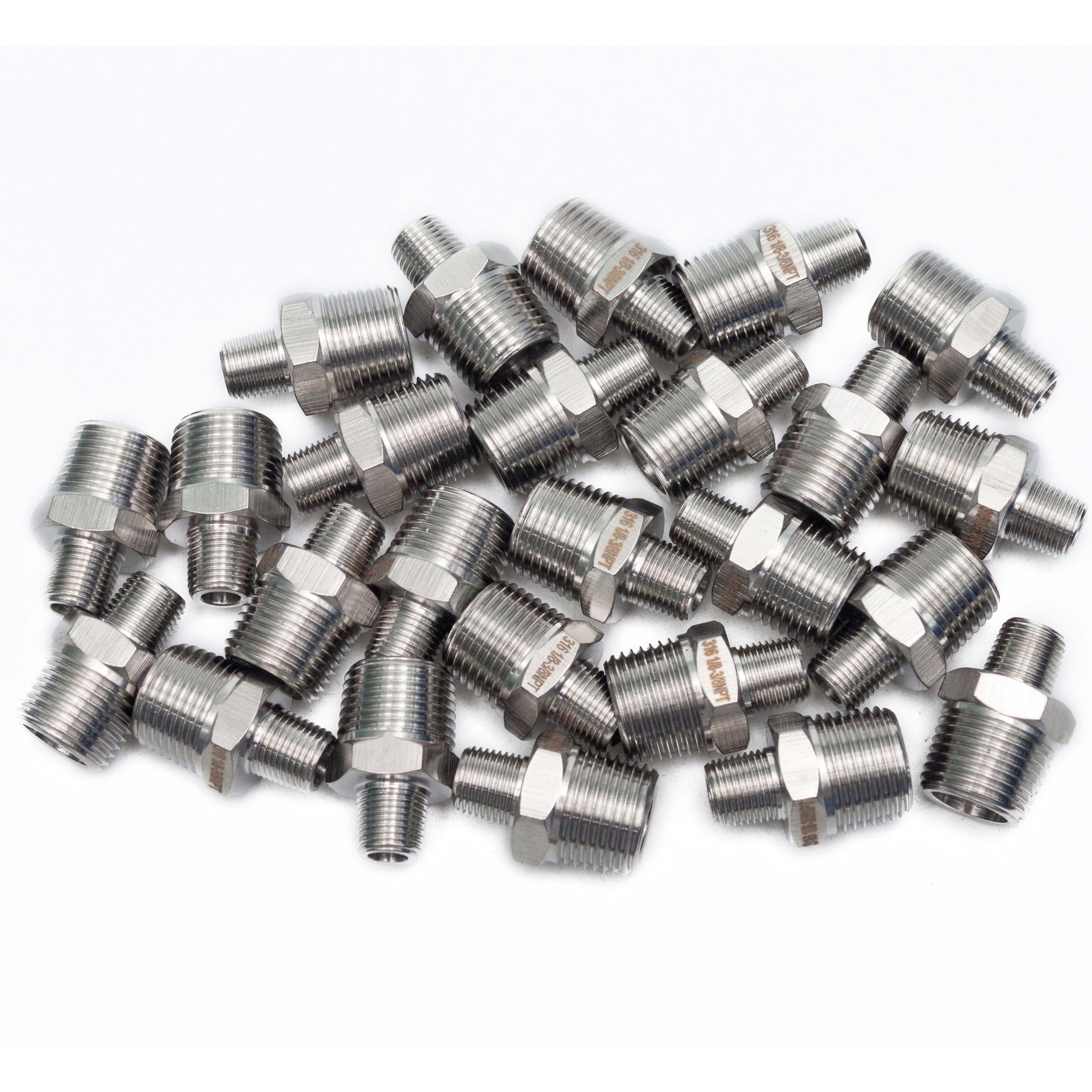 LTWFITTING Bar Production Stainless Steel 316 Pipe Hex Reducing Nipple Fitting 3/8 Inch x 1/8 Inch Male NPT Water Boat (Pack of 25)