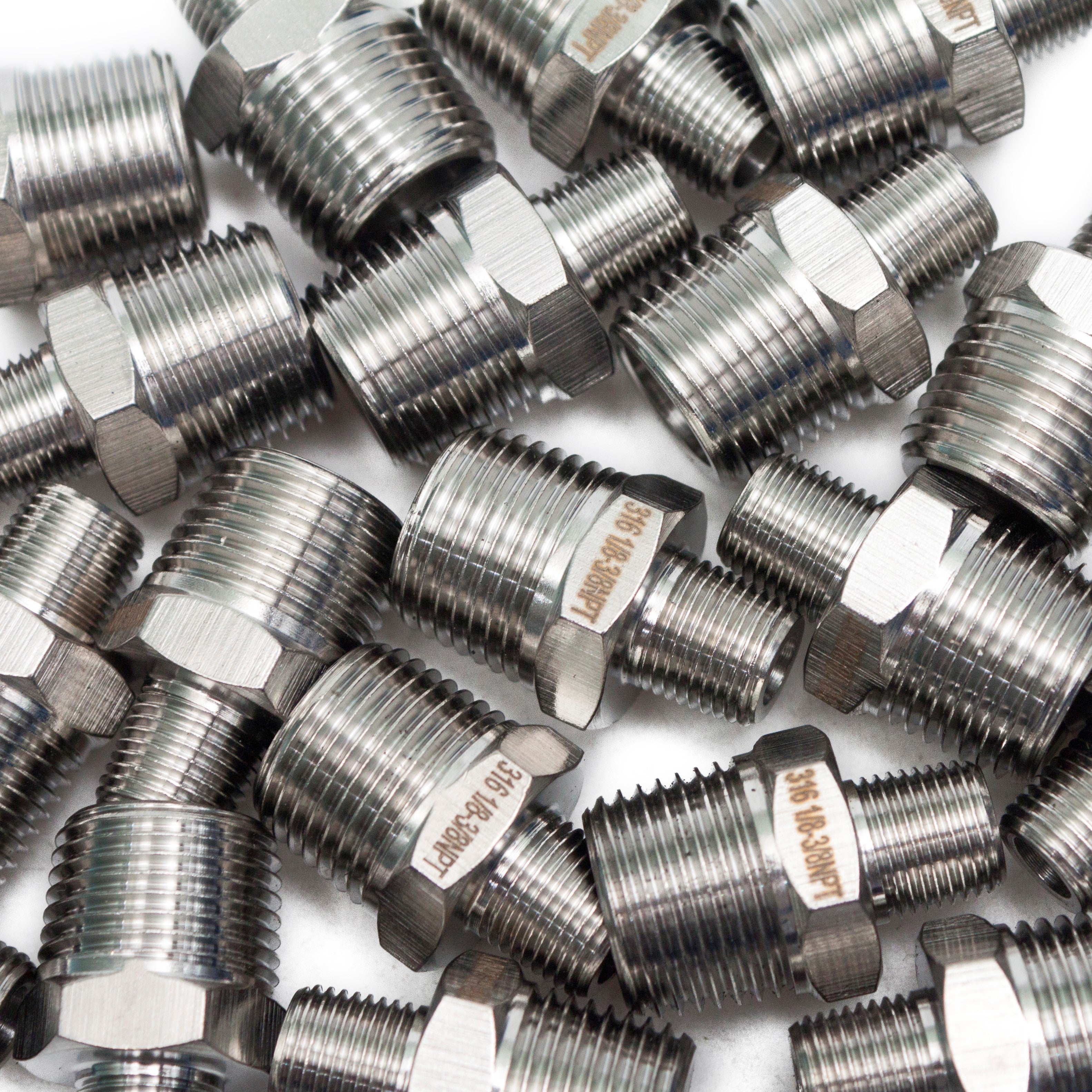 LTWFITTING Bar Production Stainless Steel 316 Pipe Hex Reducing Nipple Fitting 3/8 Inch x 1/8 Inch Male NPT Water Boat (Pack of 500)