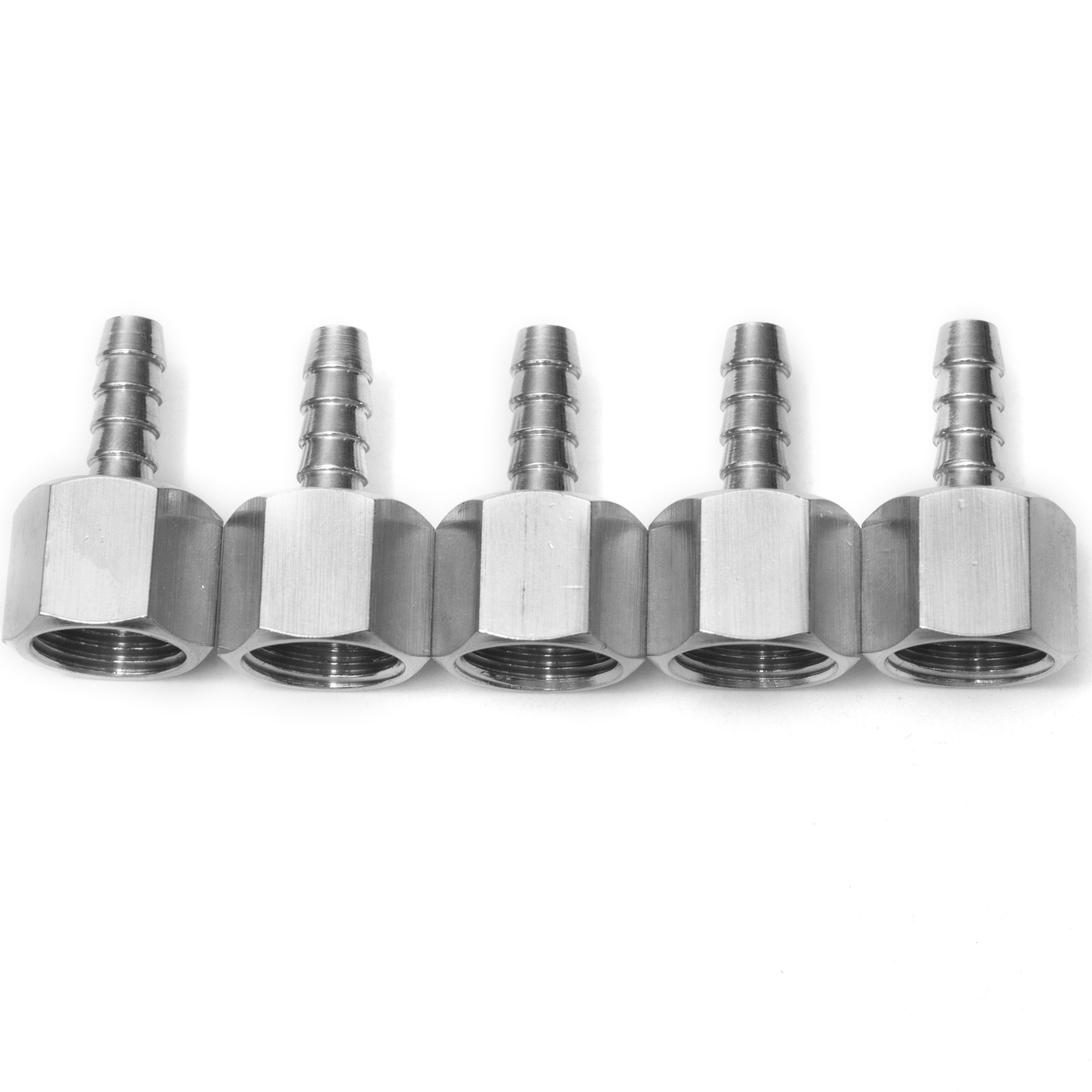 LTWFITTING Bar Production Stainless Steel 316 Barb Fitting Coupler 1/4 Inch Hose ID x 3/8 Inch Female NPT Air Fuel Water (Pack of 5)