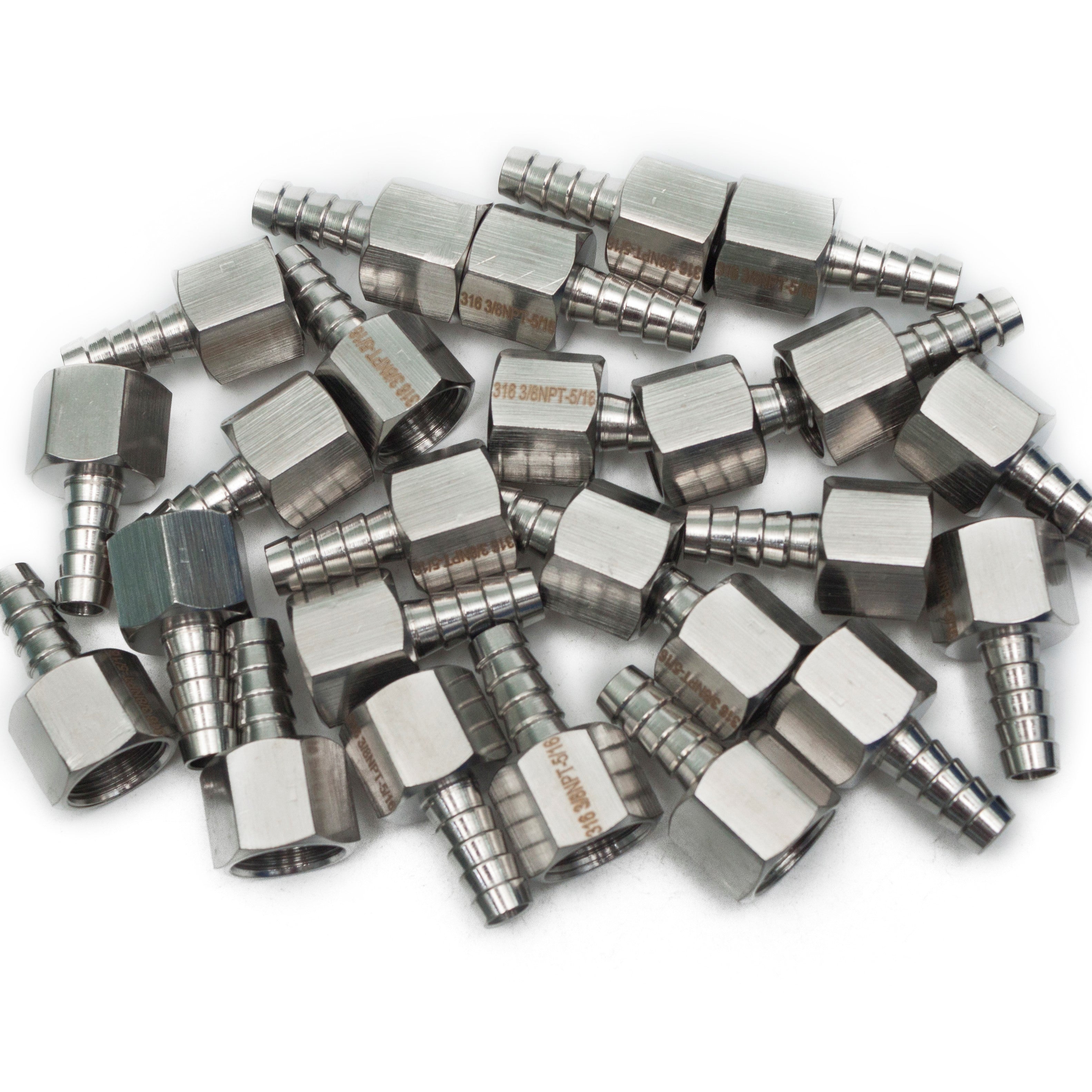 LTWFITTING Bar Production Stainless Steel 316 Barb Fitting Coupler 5/16 Inch Hose ID x 3/8 Inch Female NPT Air Fuel Water (Pack of 25)