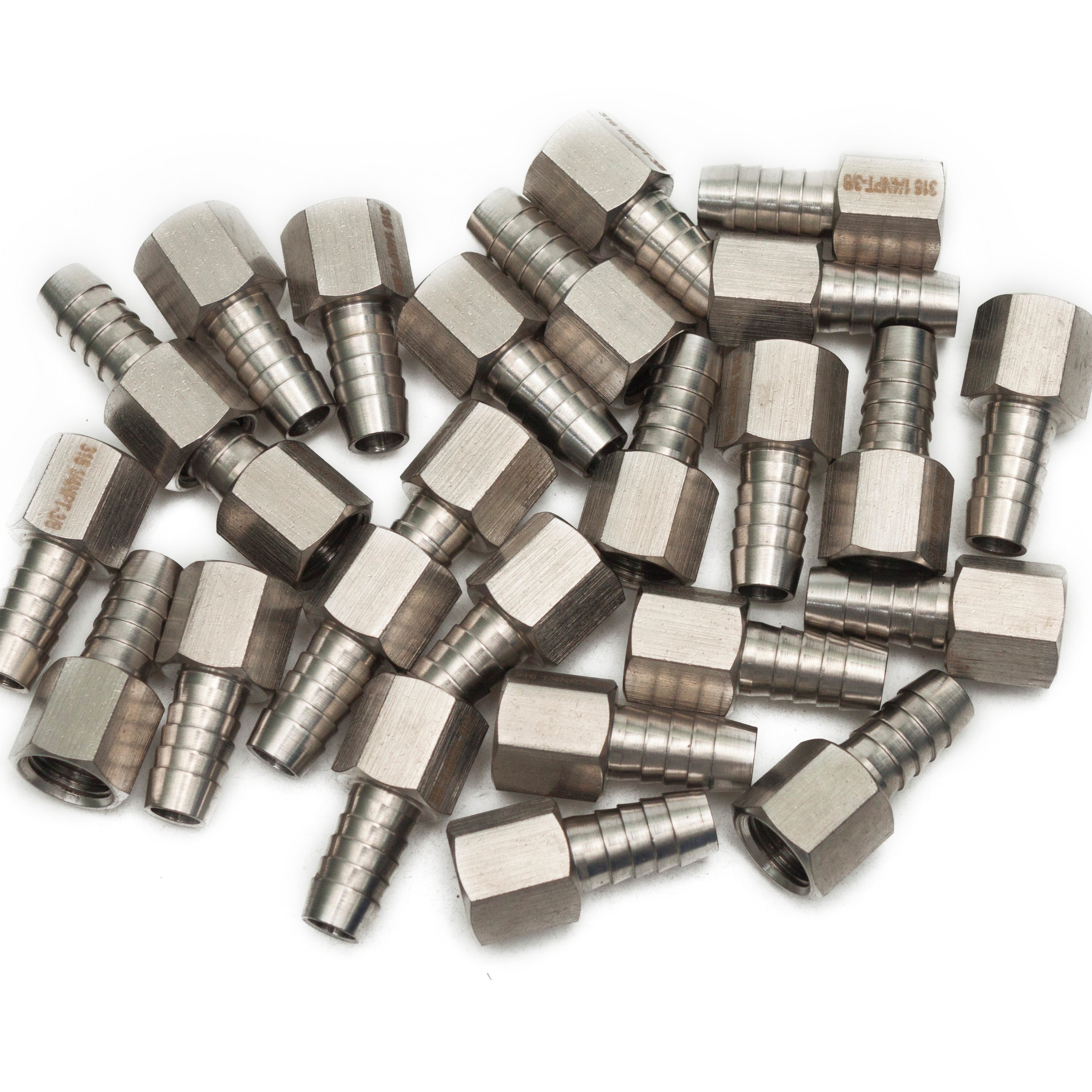 LTWFITTING Bar Production Stainless Steel 316 Barb Fitting Coupler 3/8 Inch Hose ID x 1/4 Inch Female NPT Air Fuel Water (Pack of 25)