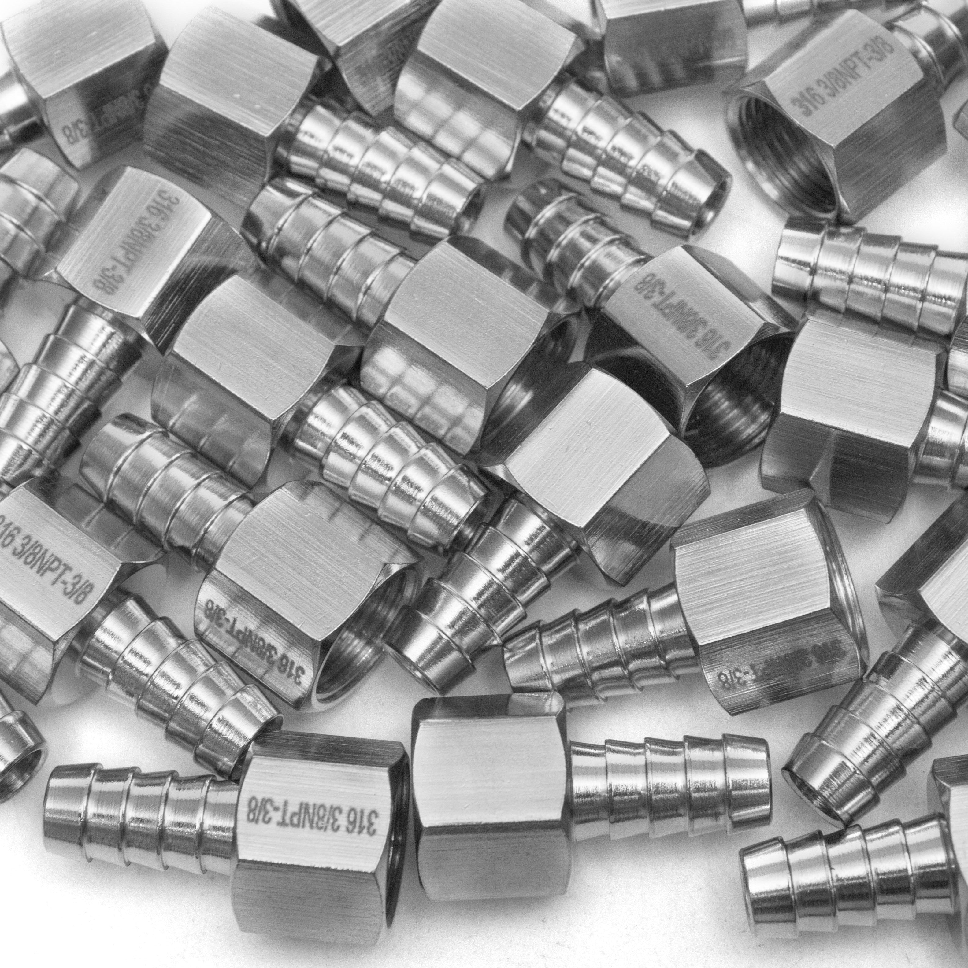 LTWFITTING Bar Production Stainless Steel 316 Barb Fitting Coupler 3/8 Inch Hose ID x 3/8 Inch Female NPT Air Fuel Water (Pack of 500)