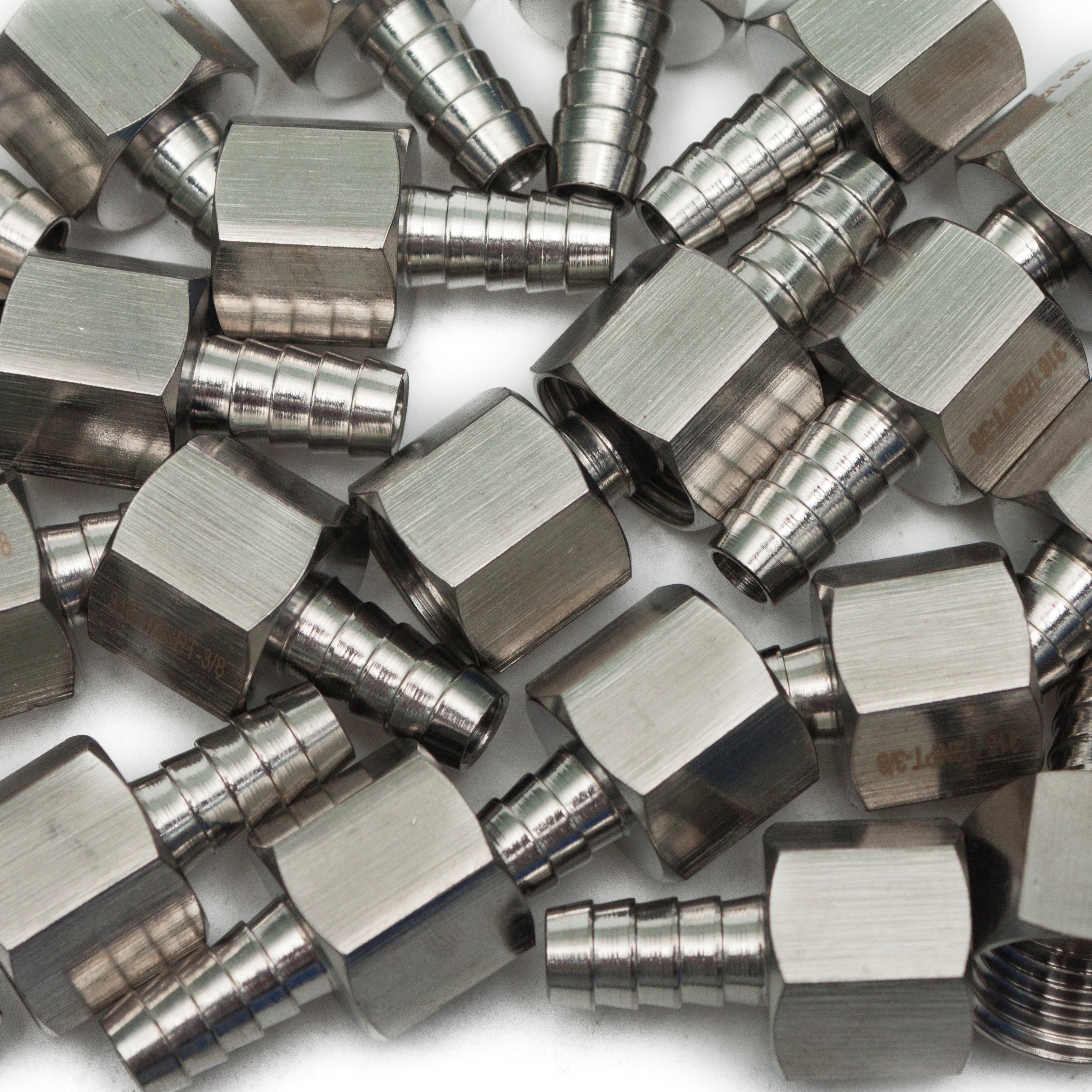 LTWFITTING Bar Production Stainless Steel 316 Barb Fitting Coupler 3/8 Inch Hose ID x 1/2 Inch Female NPT Air Fuel Water (Pack of 300)
