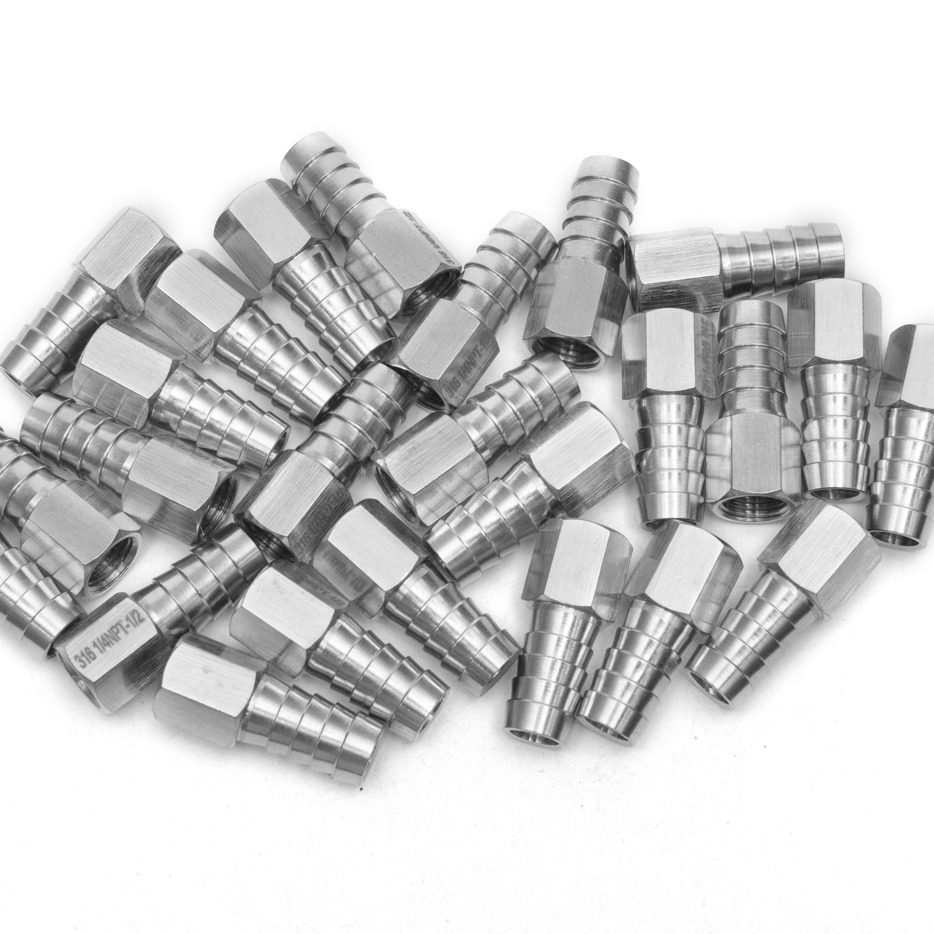 LTWFITTING Bar Production Stainless Steel 316 Barb Fitting Coupler 1/2 Inch Hose ID x 1/4 Inch Female NPT Air Fuel Water (Pack of 25)