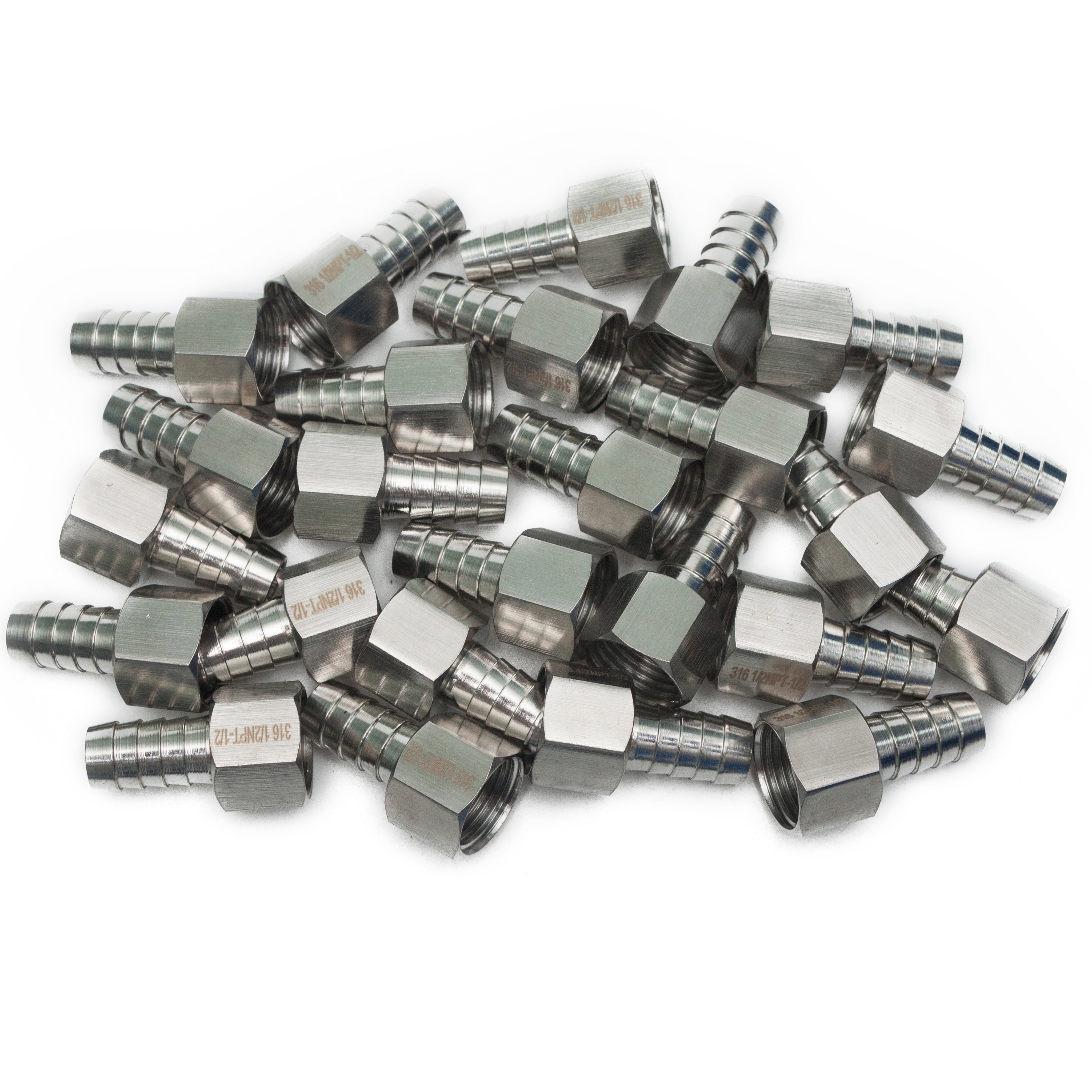 LTWFITTING Bar Production Stainless Steel 316 Barb Fitting Coupler 1/2 Inch Hose ID x 1/2 Inch Female NPT Air Fuel Water (Pack of 300)