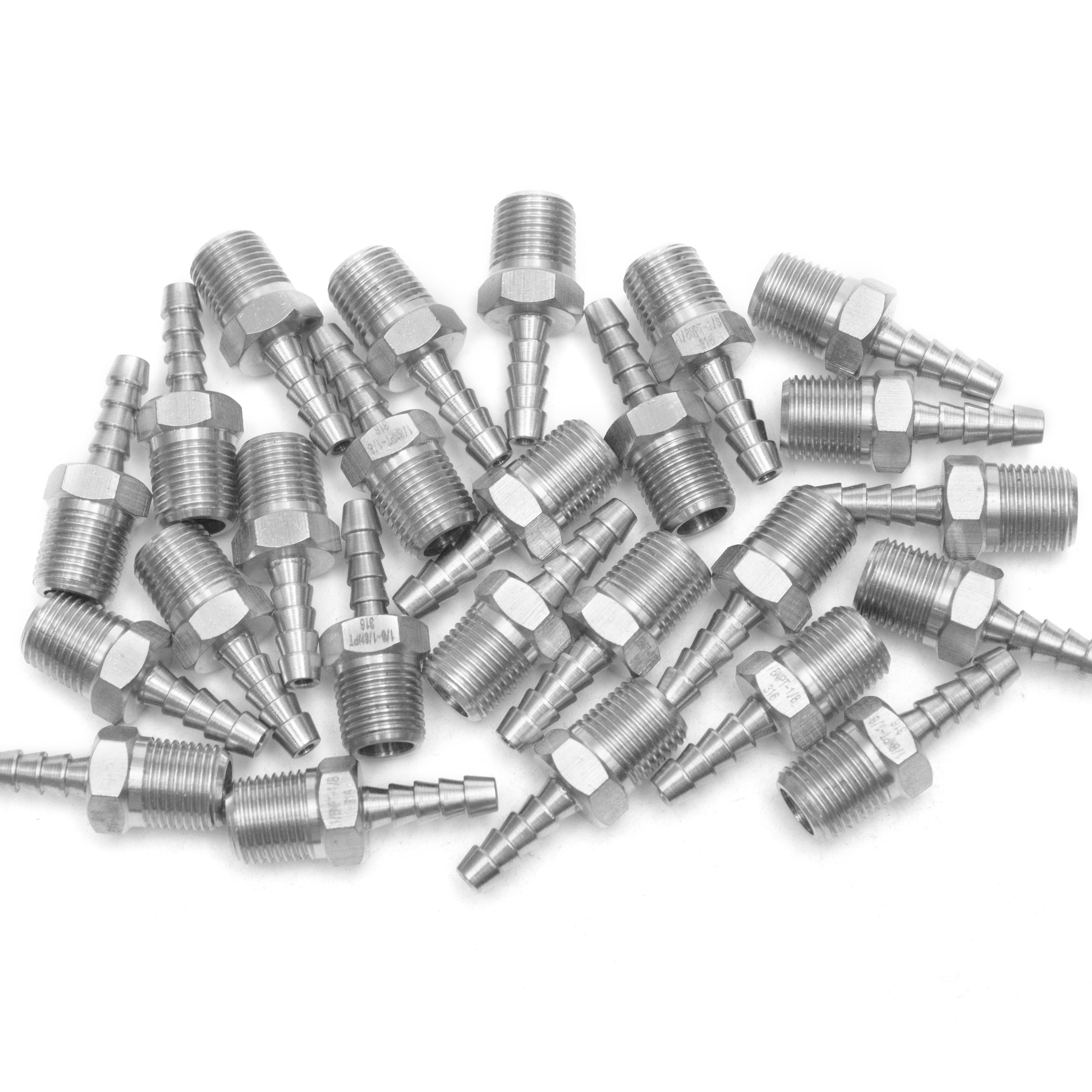 LTWFITTING Bar Production Stainless Steel 316 Barb Fitting Coupler/Connector 1/8 Inch Hose ID x 1/8 Inch Male NPT Air Fuel Water (Pack of 25)