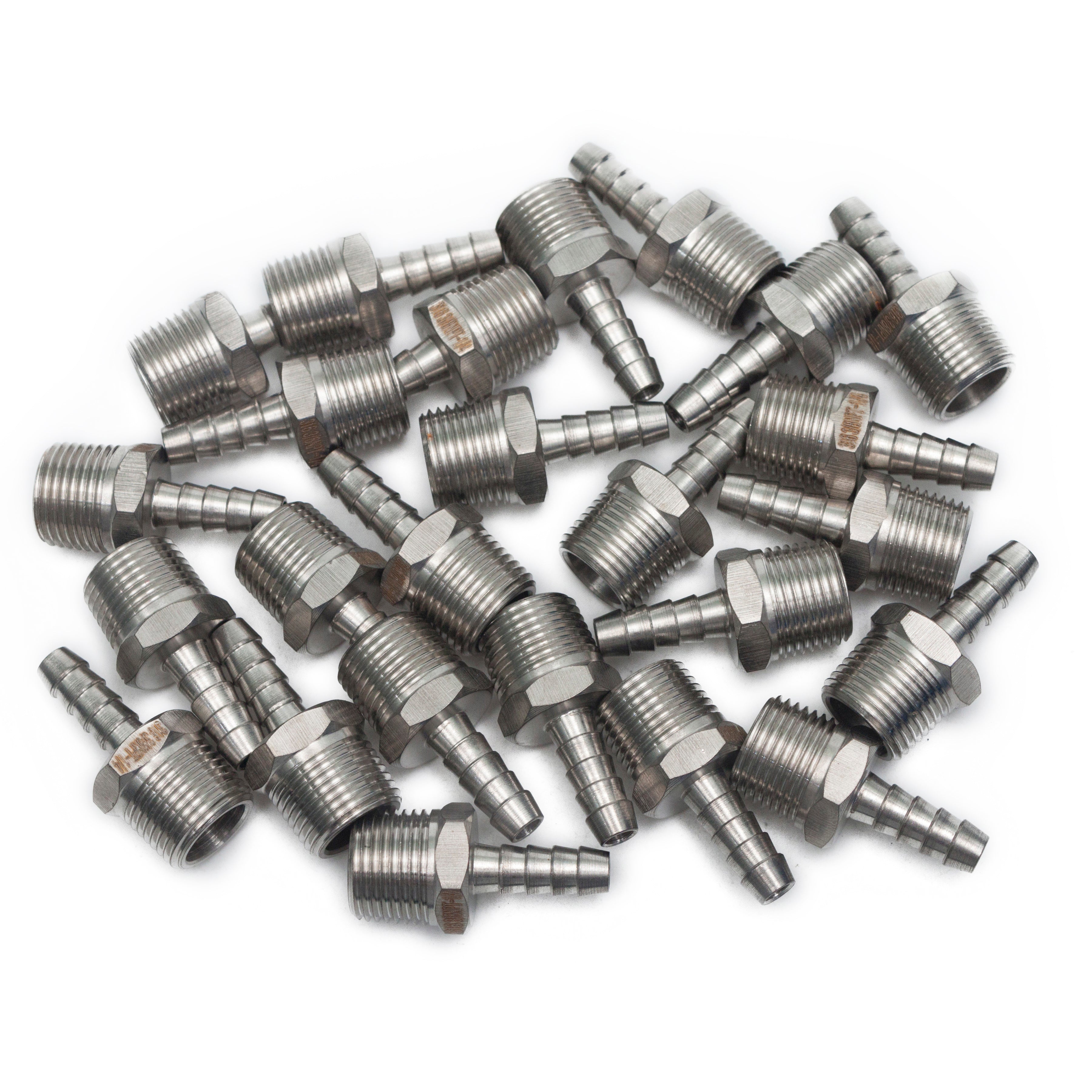 LTWFITTING Bar Production Stainless Steel 316 Barb Fitting Coupler/Connector 1/4 Inch Hose ID x 3/8 Inch Male NPT Air Fuel Water(Pack of 25)