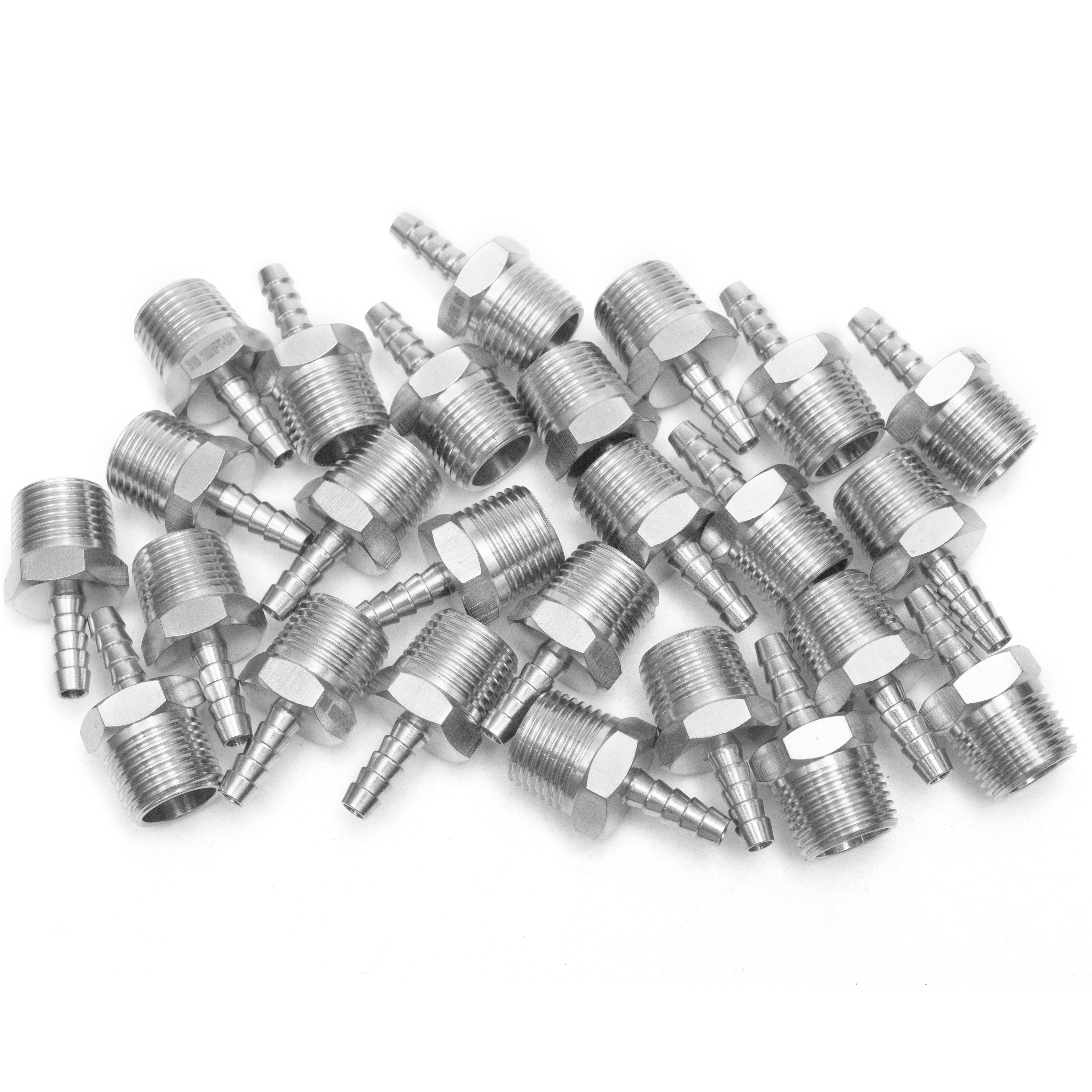 LTWFITTING Bar Production Stainless Steel 316 Barb Fitting Coupler/Connector 1/4 Inch Hose ID x 1/2 Inch Male NPT Air Fuel Water (Pack of 25)