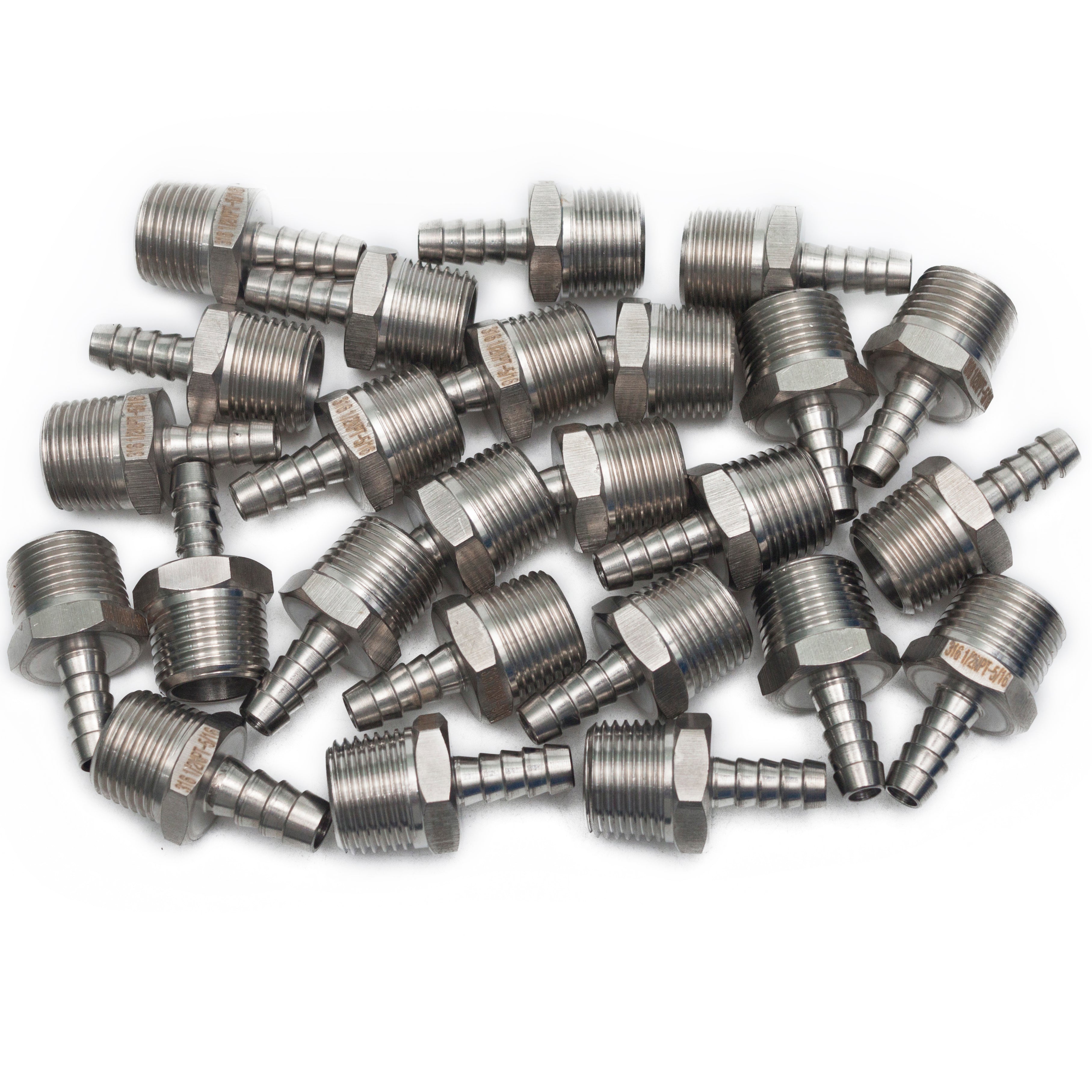 LTWFITTING Bar Production Stainless Steel 316 Barb Fitting Coupler/Connector 5/16 Inch Hose ID x 1/2 Inch Male NPT Air Fuel Water (Pack of 25)