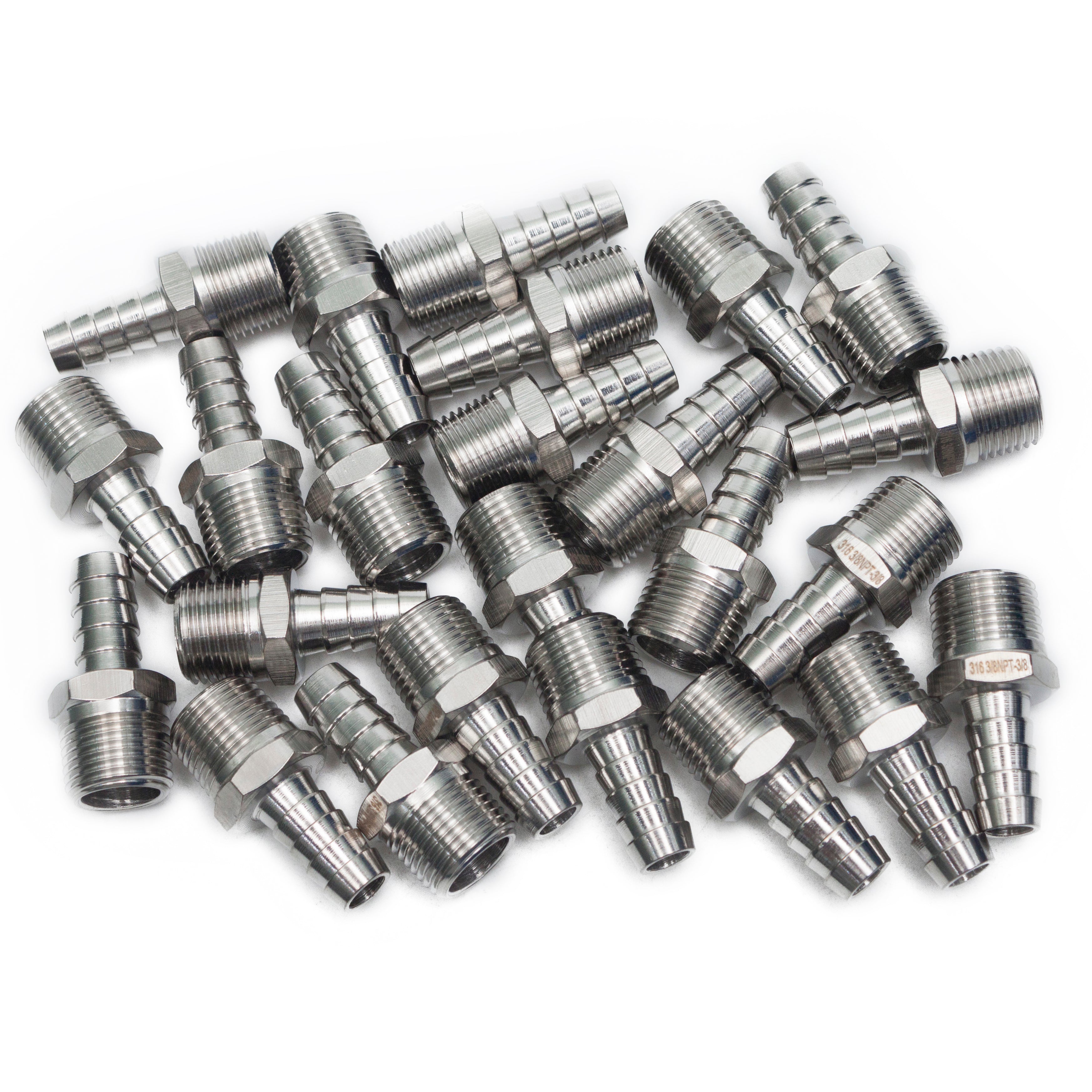 LTWFITTING Bar Production Stainless Steel 316 Barb Fitting Coupler/Connector 3/8 Inch Hose ID x 3/8 Inch Male NPT Air Fuel Water (Pack of 25)
