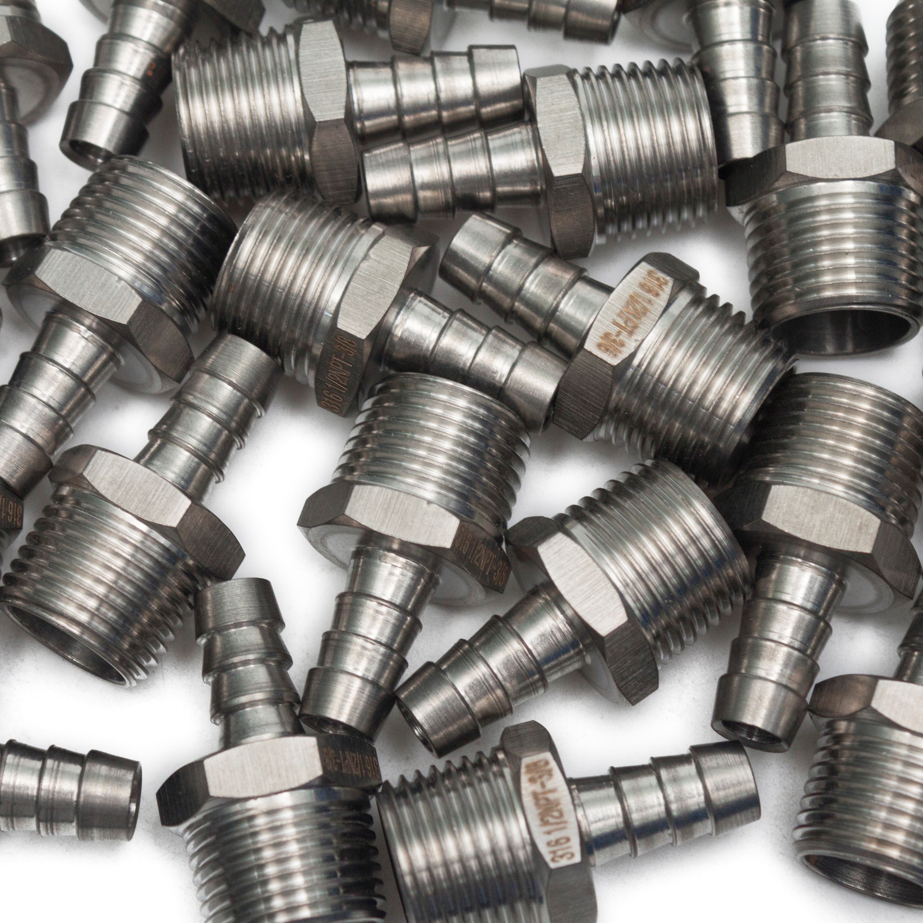 LTWFITTING Bar Production Stainless Steel 316 Barb Fitting Coupler/Connector 3/8 Inch Hose ID x 1/2 Inch Male NPT Air Fuel Water (Pack of 400)