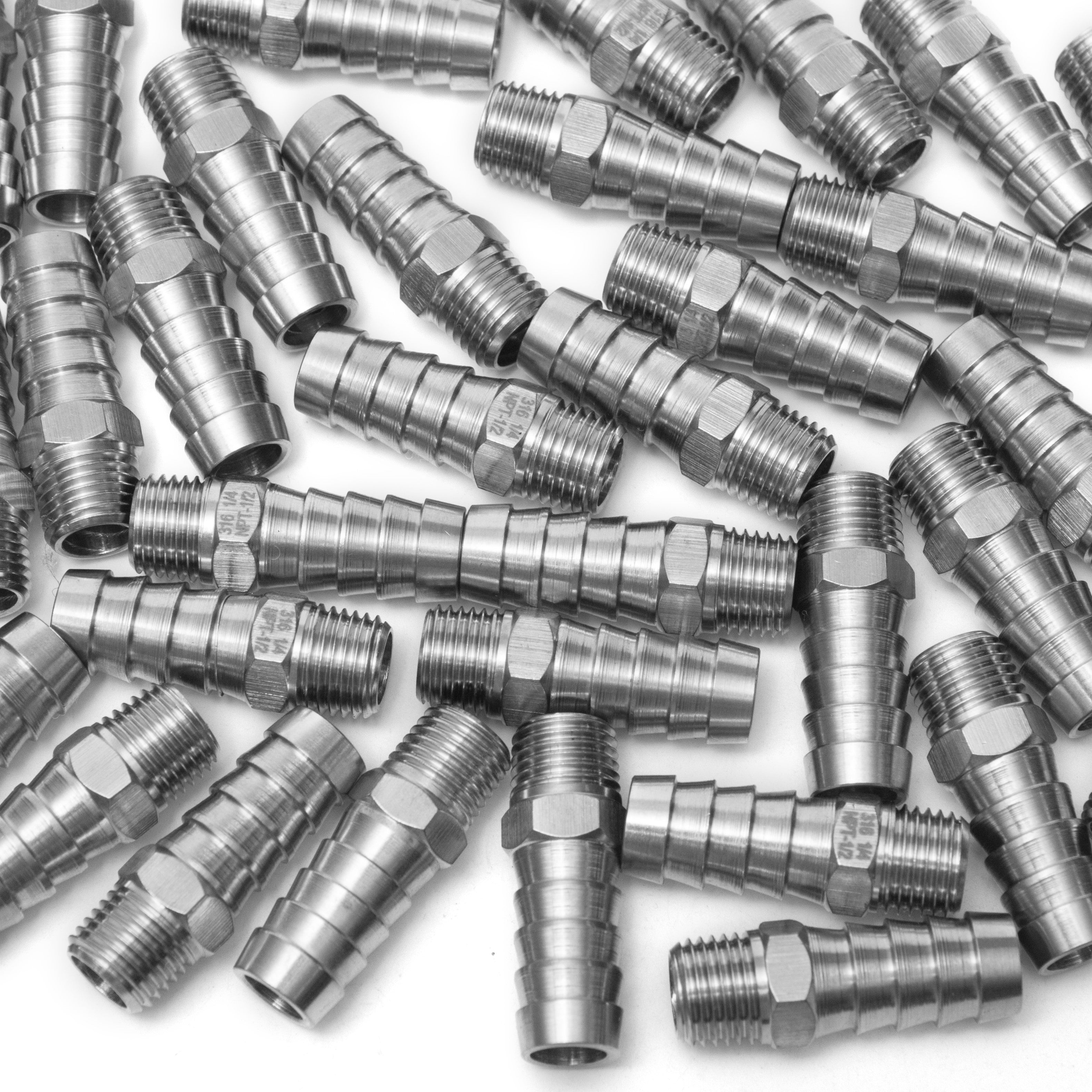 LTWFITTING Bar Production Stainless Steel 316 Barb Fitting Coupler/Connector 1/2 Inch Hose ID x 1/4 Inch Male NPT Air Fuel Water (Pack of 500)
