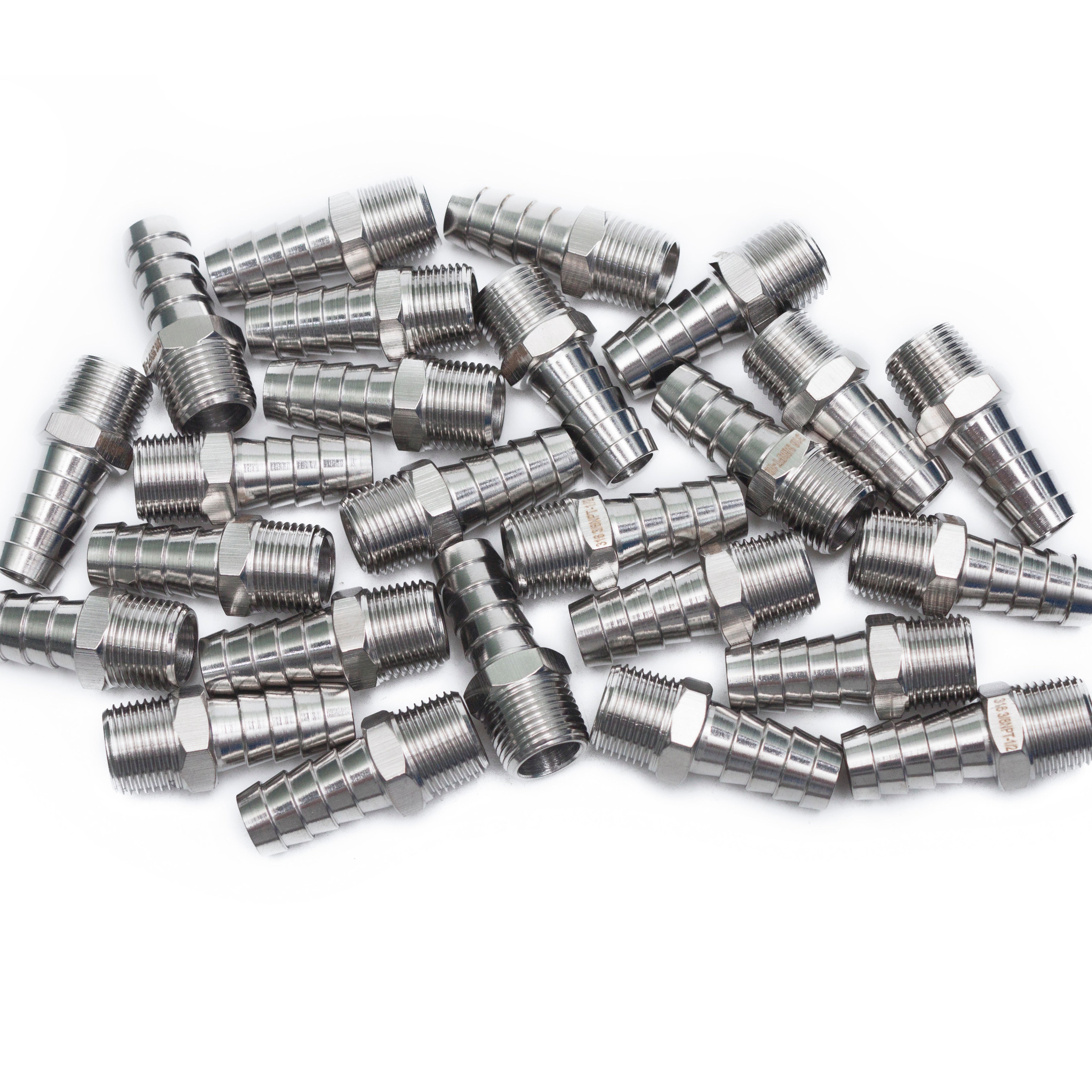LTWFITTING Bar Production Stainless Steel 316 Barb Fitting Coupler/Connector 1/2 Inch Hose ID x 3/8 Inch Male NPT Air Fuel Water (Pack of 25)