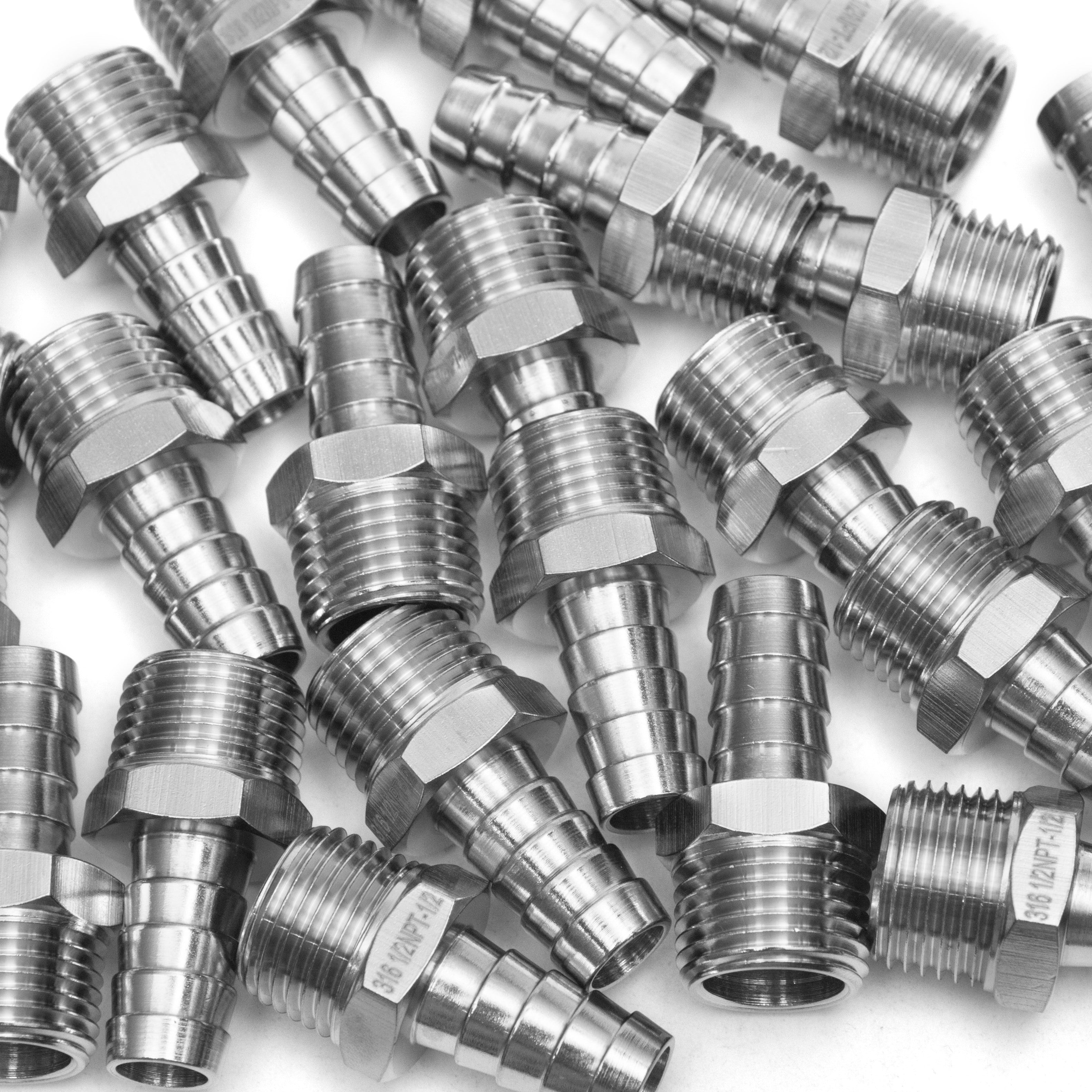 LTWFITTING Bar Production Stainless Steel 316 Barb Fitting Coupler/Connector 1/2 Inch Hose ID x 1/2 Inch Male NPT Air Fuel Water (Pack of 300)